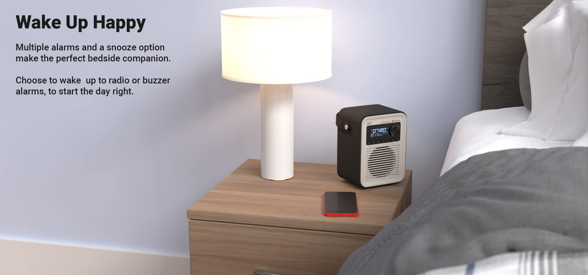 Portable Digital Radio with DAB, DAB+ & FM | Bluetooth, USB & Micro SD Card Support | Rechargeable Battery & Mains Power | Arc Audio One - Black | Perfect for Home, Office & Outdoor Use