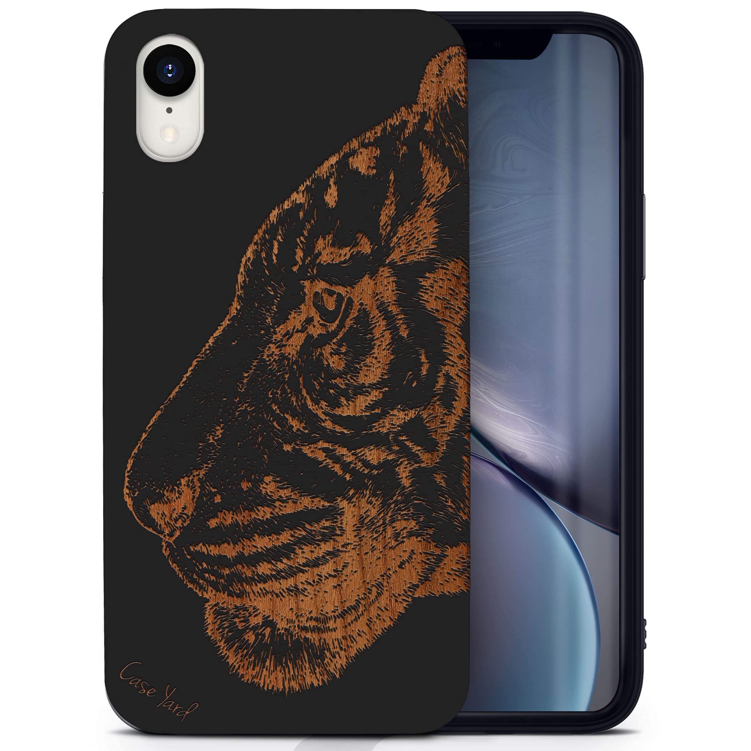 Wood Phone Case for iPhone XR - Laser Engraved Bengal Tiger Design, Black Wood Protective Cover | Shockproof & Slim Fit for Men & Women | Perfect for Outdoor Adventures & Everyday Use