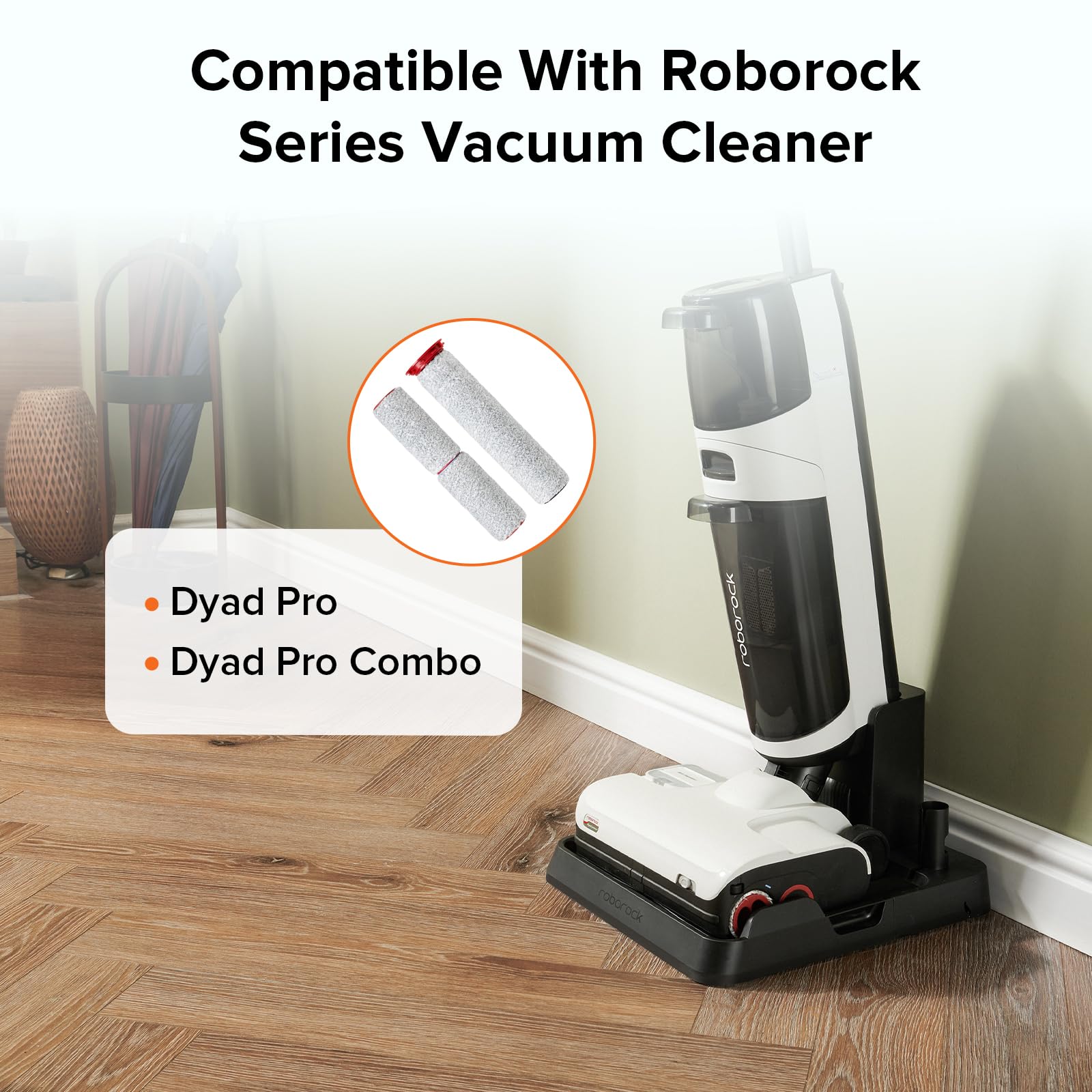 Roborock 3-Pack Soft Roller Brush Replacement for Dyad Pro & Dyad Pro Combo Wet Dry Vacuum Cleaner - Compatible Accessories Kit for Mopping and Deep Cleaning Floors, Carpets, and Hard Surfaces