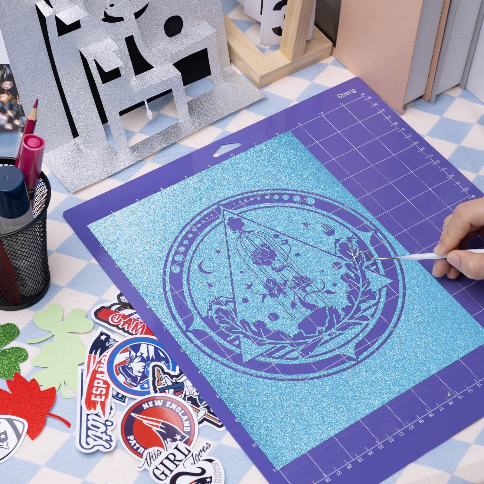 Lzerking 4-Pack Purple Cutting Mats for Cricut Maker/Maker 3/Air/Air 2 - Durable Replacement Cut Pads with Scraper & Needle Tool - Perfect for DIY Crafts, Vinyl Cutting, and Card Making Projects