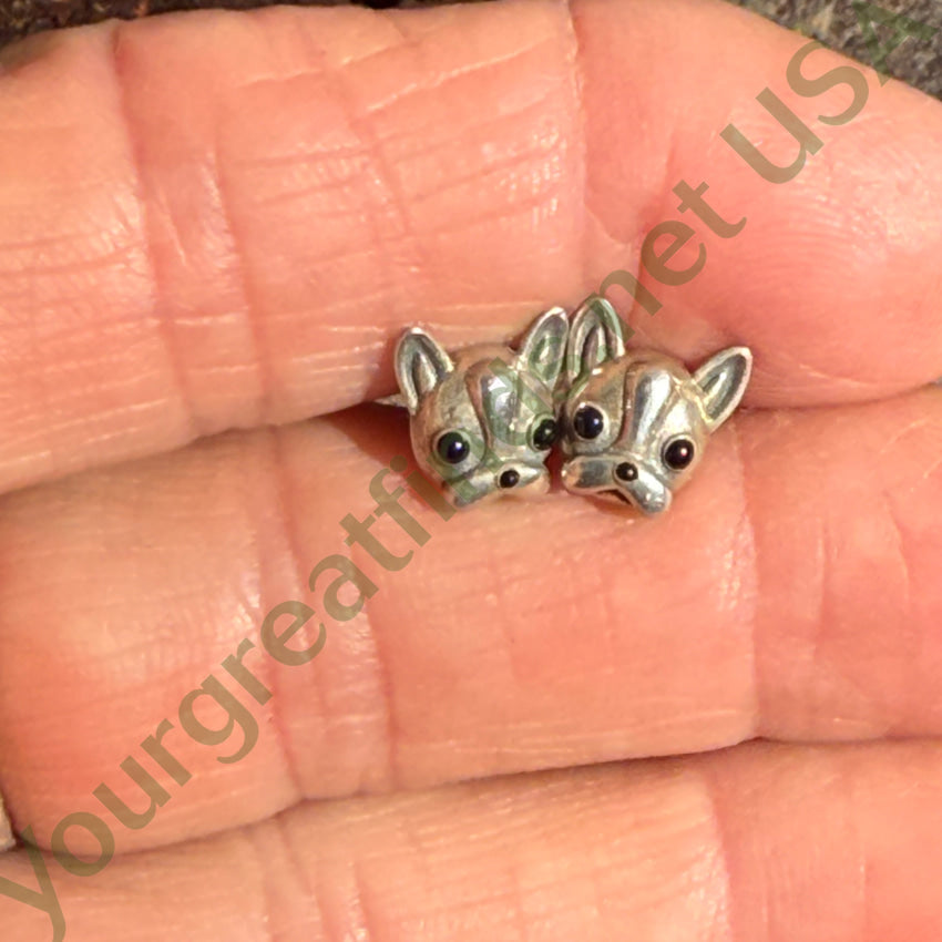 Tiny Frenchie Dog Pierced Stud Earrings - Sterling Silver & Black Glass for Women | Cute French Bulldog Jewelry Gift for Pet Lovers | Perfect for Casual Wear, Date Night & Everyday Fashion