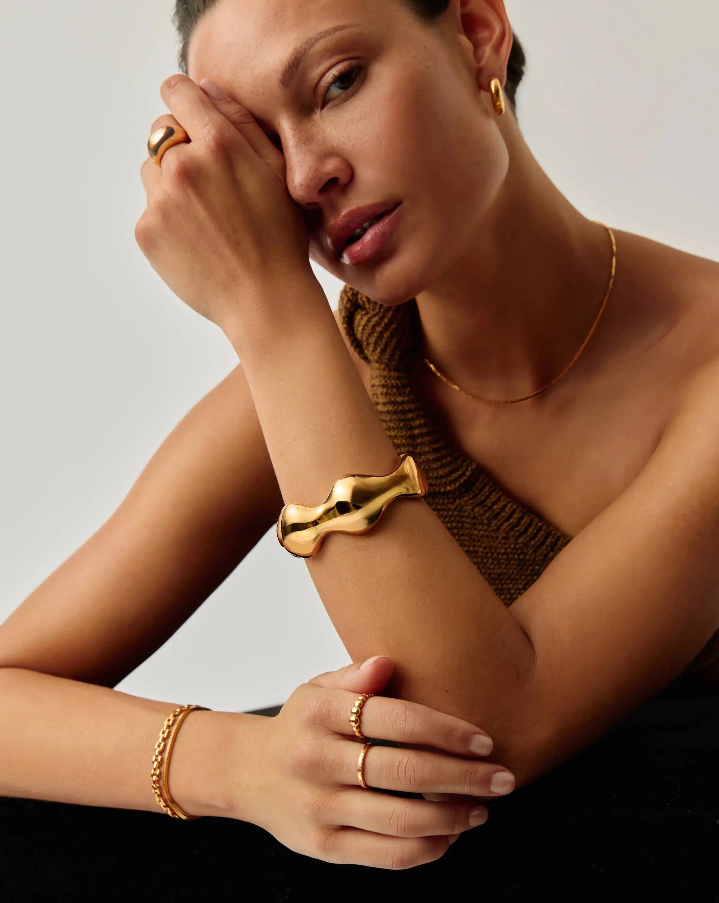 Eny Puffy Dome Statement Cuff Bracelet - 18k Gold Plated Elegant Jewelry for Women | Perfect for Parties, Weddings & Special Occasions