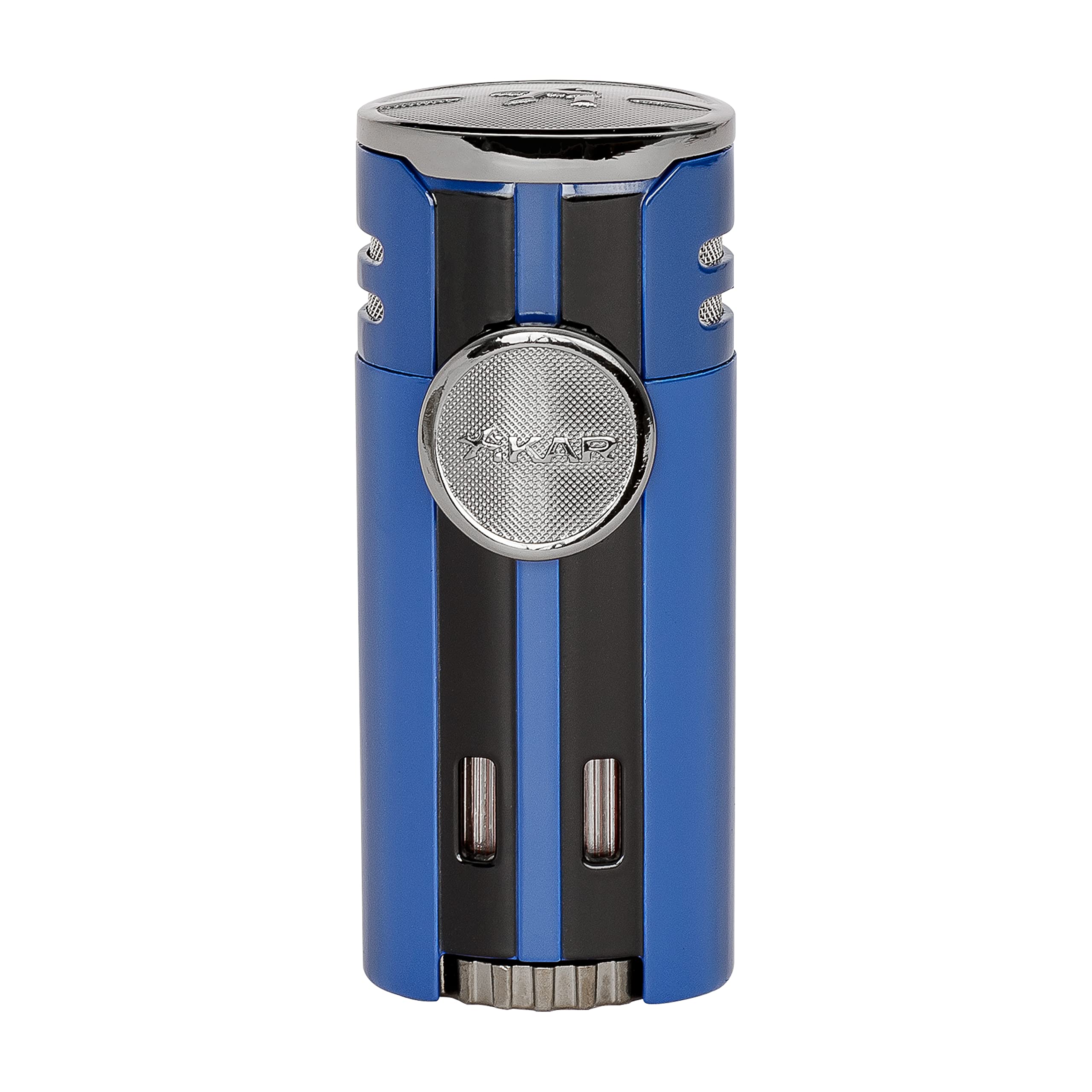 Premium Xikar HP4 Diamond Quad Flame Cigar Lighter with In-Line Fuel Adjustment & Oversized Fuel Window - Blue (Gift Box Included) - Perfect for Cigar Aficionados, Outdoor Enthusiasts & Luxury Gifting