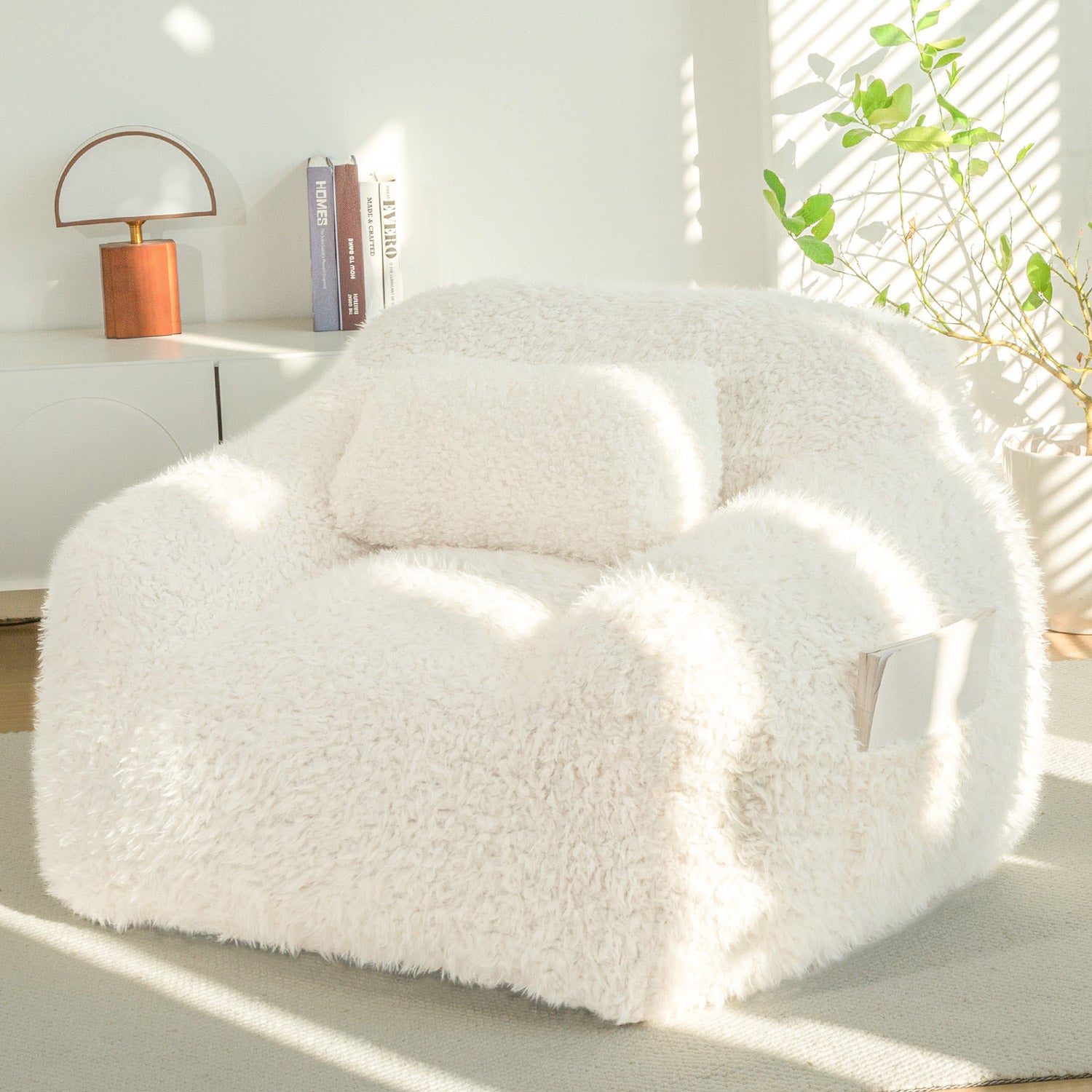 MAXYOYO Fluffy Comfy Large Bean Bag Chair with Pillow - Oversized Memory Foam Lounger for Adults & Teens - Perfect for Reading, Gaming, Movie Nights & Bedroom Relaxation - Beige