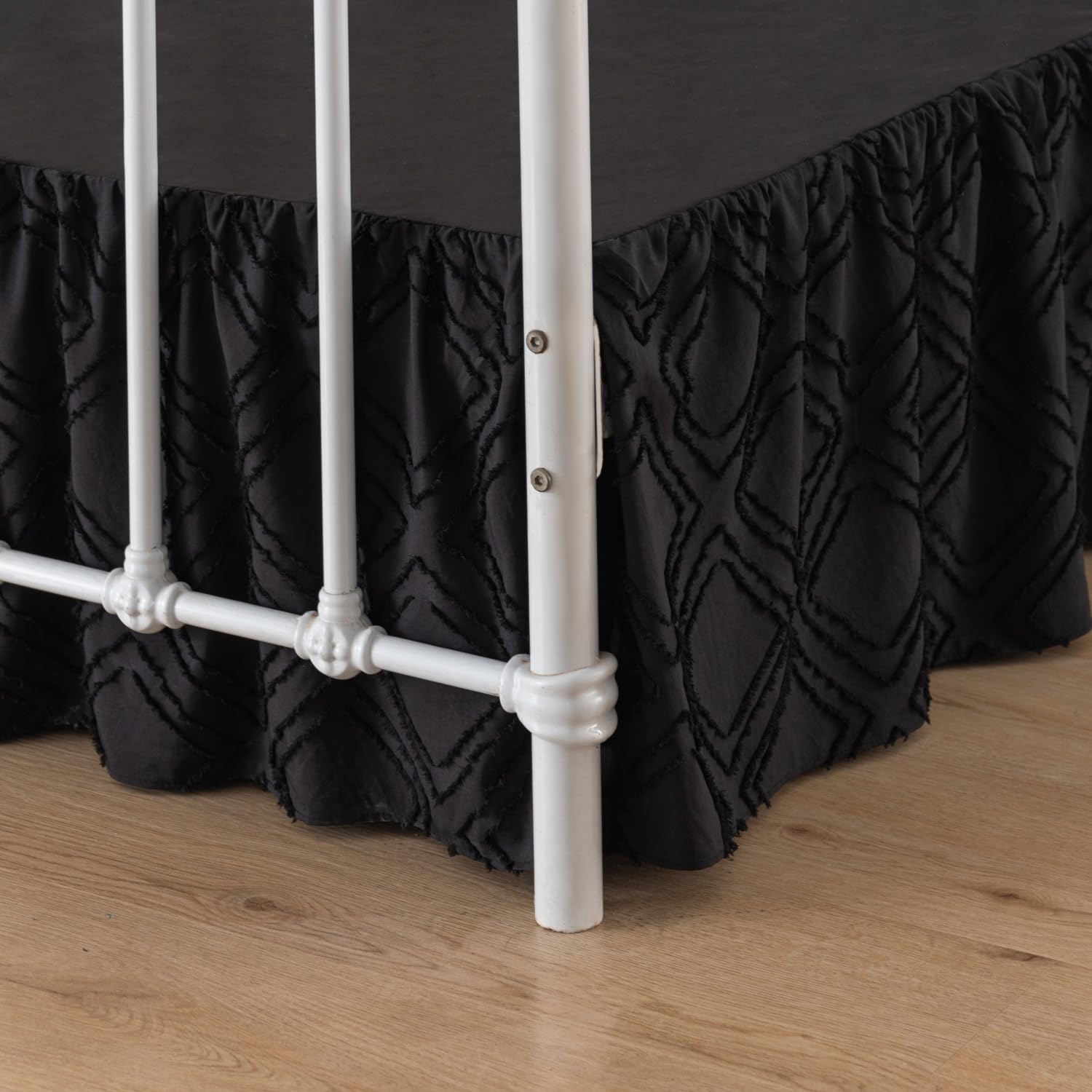 Full Size Bed Skirt - 14 Inch Drop Ruffled Bed Skirt with Split Corners, Black Boho Style Bed Skirting for Full Beds | Perfect for Guest Rooms, Master Bedrooms & Dorm Decor