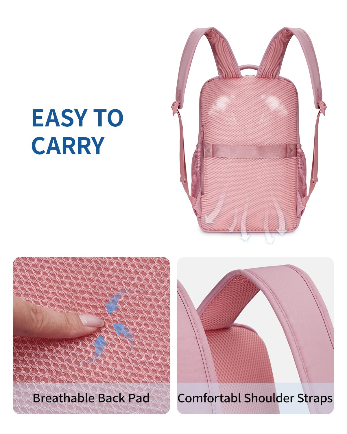 WANDF 15.6 Inch Travel Laptop Backpack for Women & Men - USB Charging Port, College Backpack, 18x14x8 Personal Item Bag - Perfect for Business Trips, Commuting & School