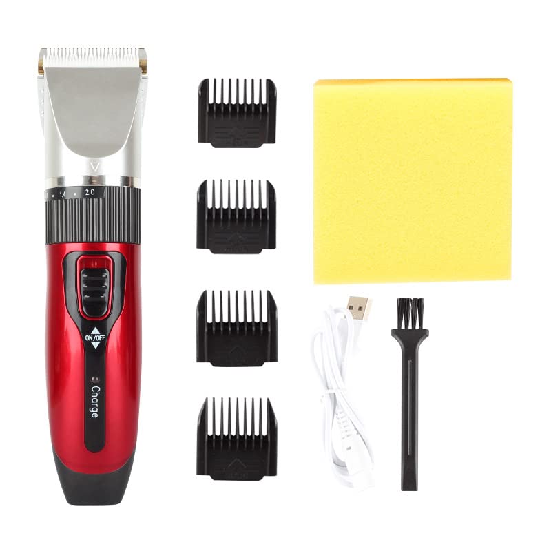 Professional Electric Hair Clipper & Beard Trimmer Kit for Men - Strong Power Cordless Haircut Clippers for Home & Barber Shop Use - Includes Multiple Guards & Accessories (Red) - Perfect for DIY Haircuts, Beard Grooming & Styling at Home or Salon