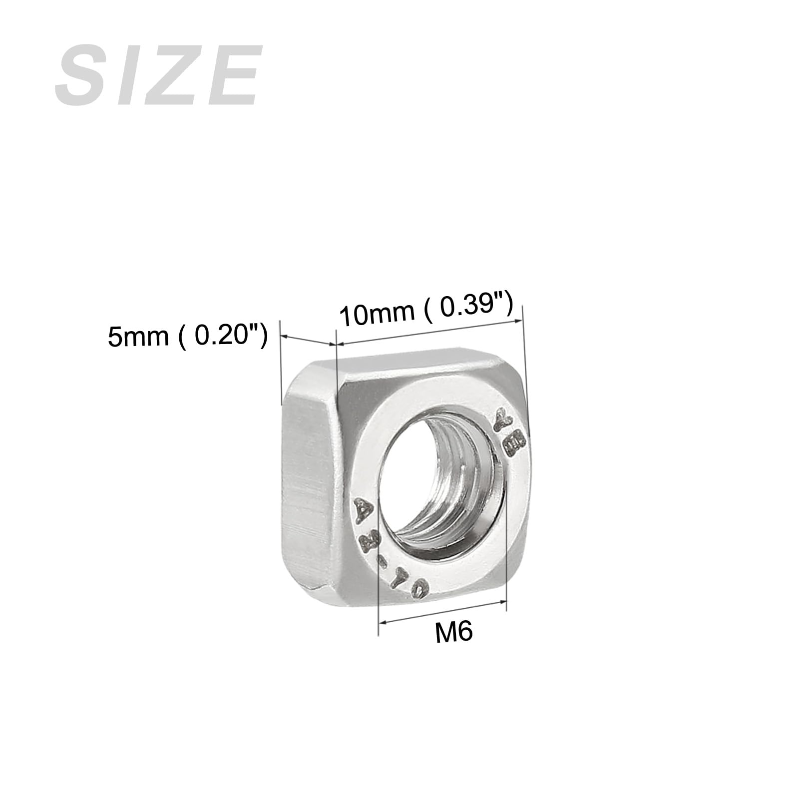 METALLIXITY M6x1mm 304 Stainless Steel Square Nuts (20Pcs) - Silver Tone Hardware Fasteners for Furniture, Construction & Mechanical Equipment | DIY Projects, Industrial Use & Home Repairs