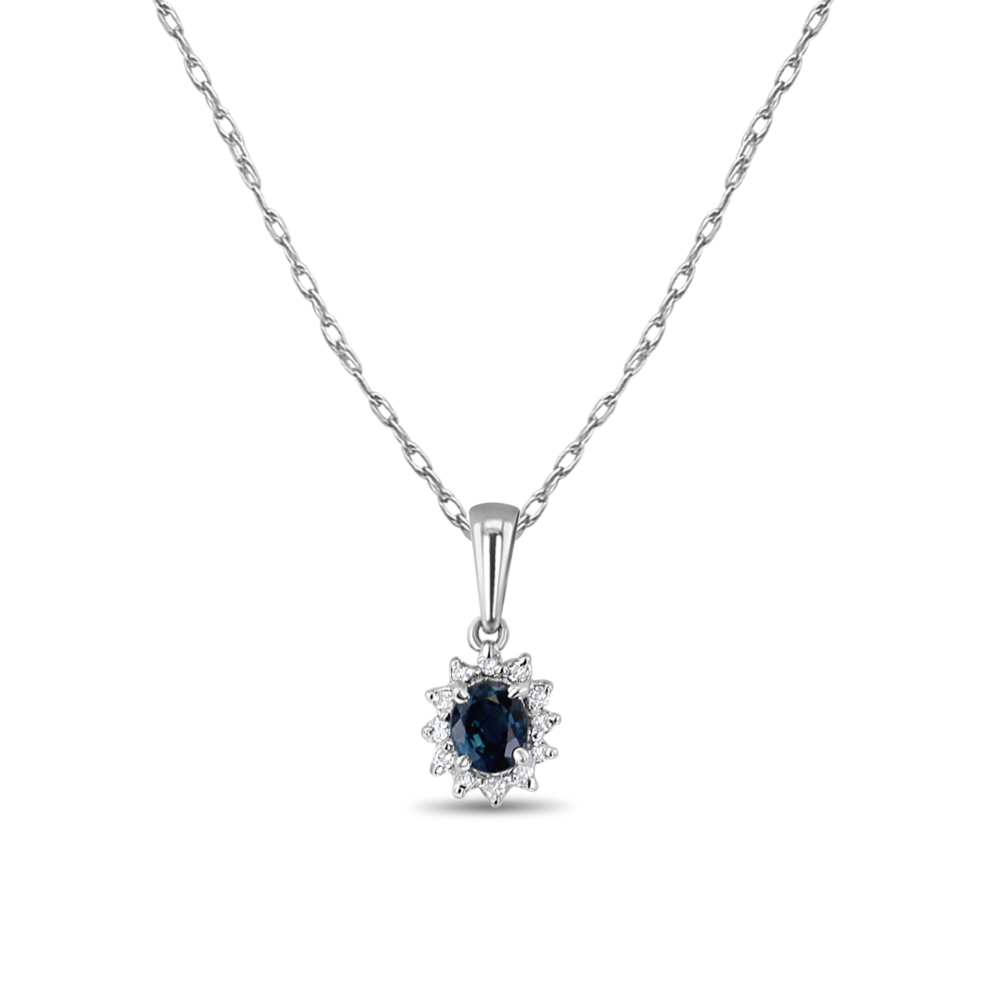 Elegant Oval Sapphire Diamond Halo Necklace | 14K Gold Pendant Jewelry for Women | Perfect for Weddings, Anniversaries & Special Occasions