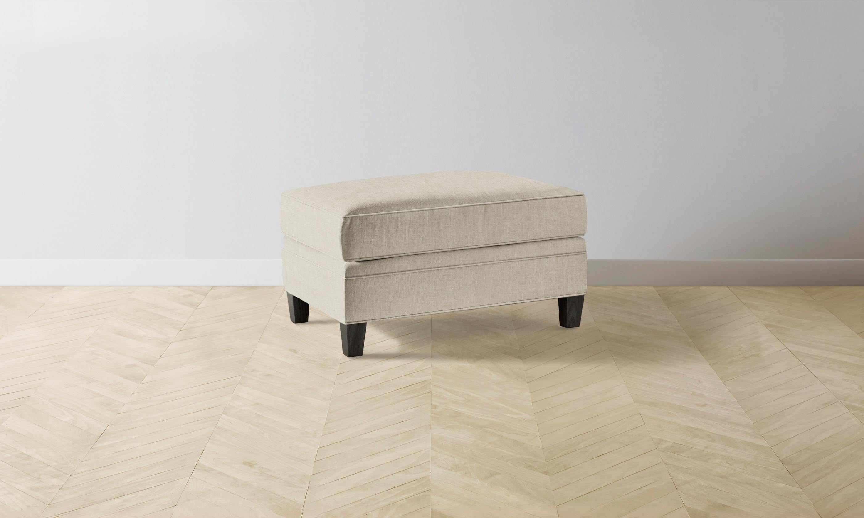 Carmine Ottoman with Heritage Belgian Linen Upholstery - Modern Alder Wood Footstool for Living Room, Bedroom & Nursery Decor
