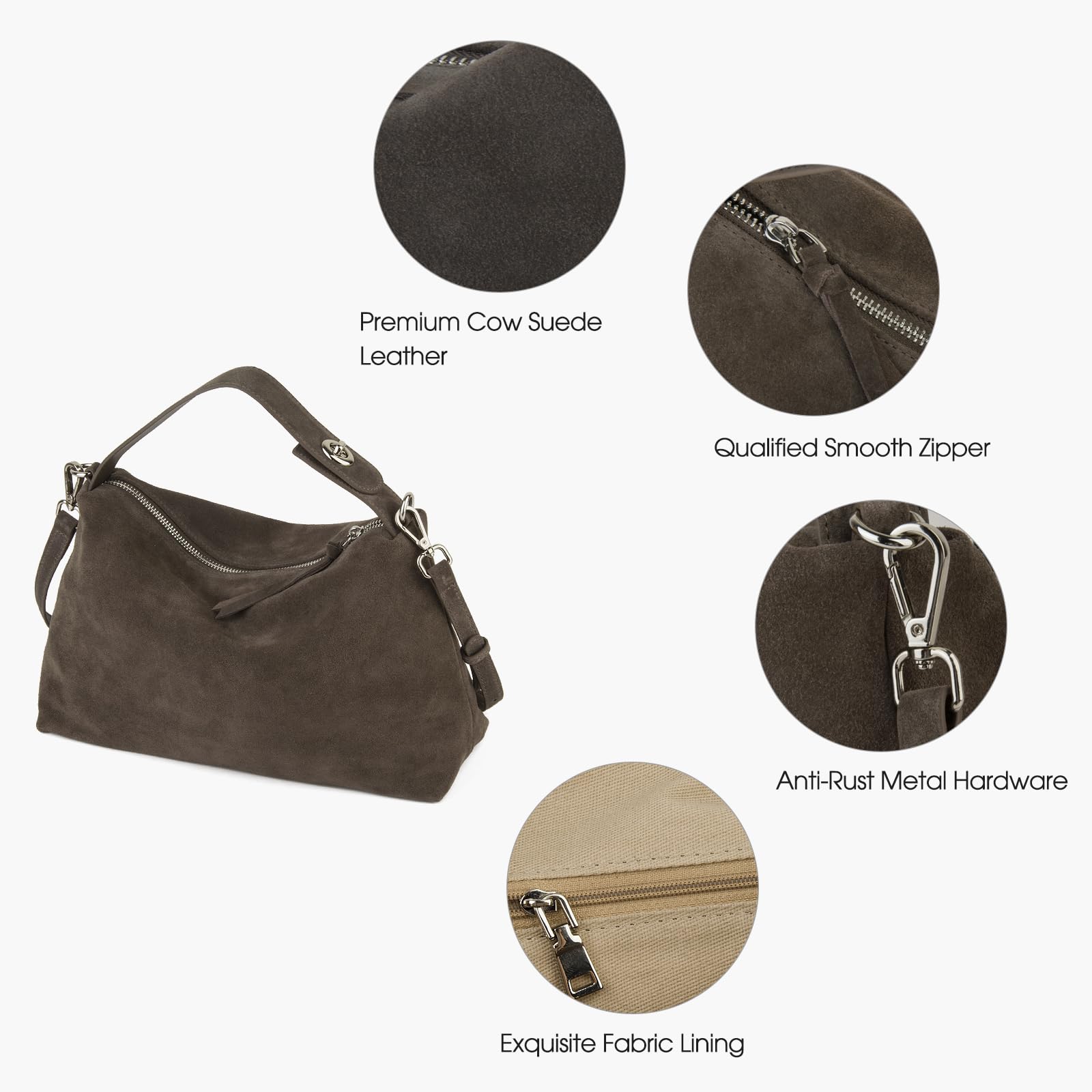 Women's Premium Suede Crossbody Bag - Adjustable Strap Shoulder Purse for Daily Use