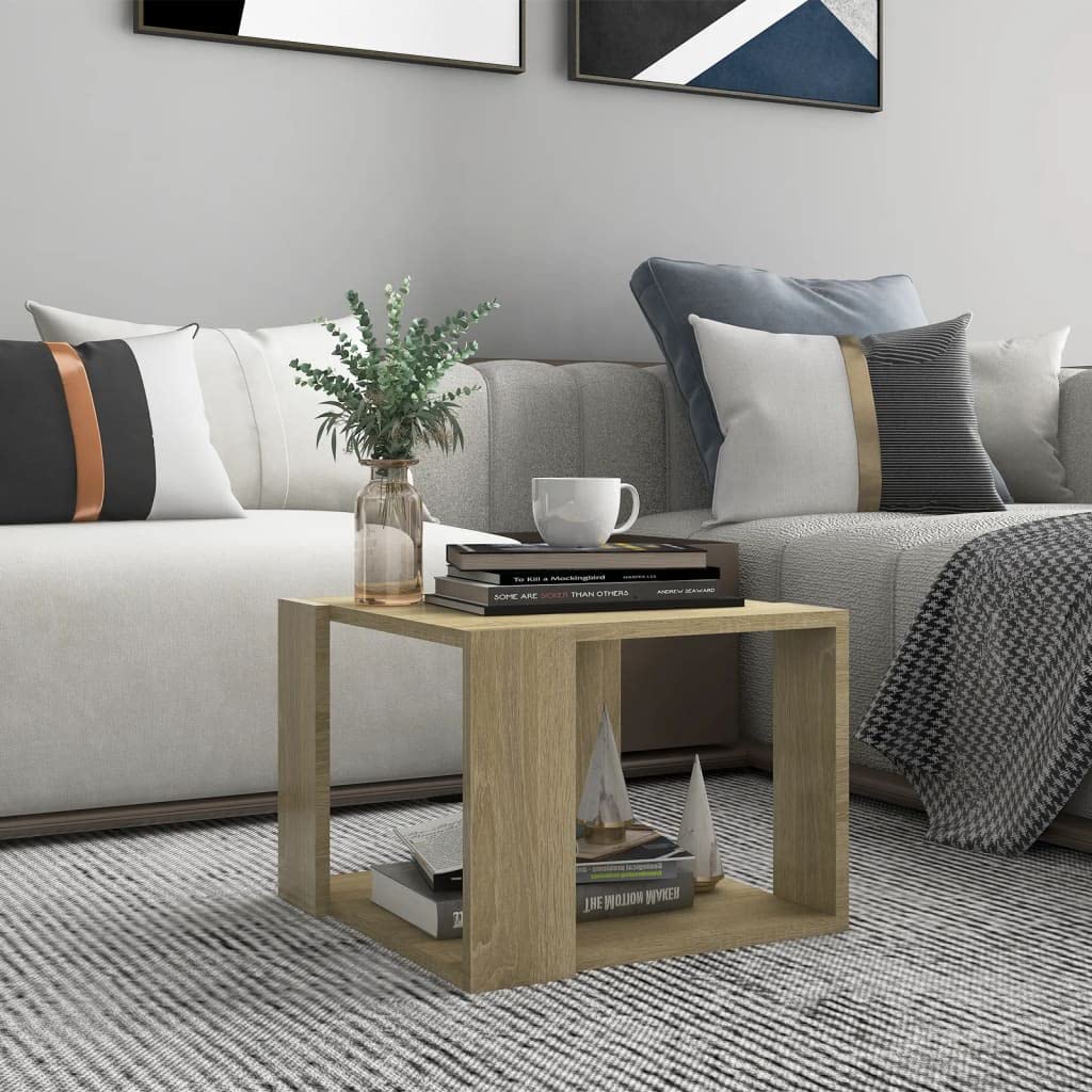 Modern 16 Inch Square Coffee Table with 2-Tier Shelves - Brown End Table for Living Room, Bedroom, Kitchen, Bar & Office - Perfect for Small Spaces, Home Decor & Entertaining Guests
