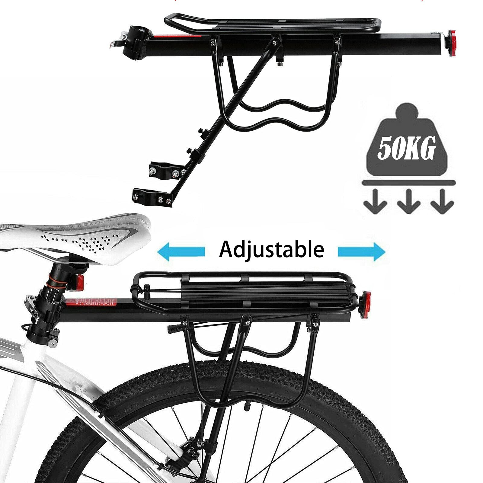 Voilamart Universal Quick Release Rear Bike Rack - Aluminum Alloy Adjustable Bicycle Cargo Carrier with Net (115 LBS Capacity) - Perfect for Commuting, Touring & Grocery Hauling