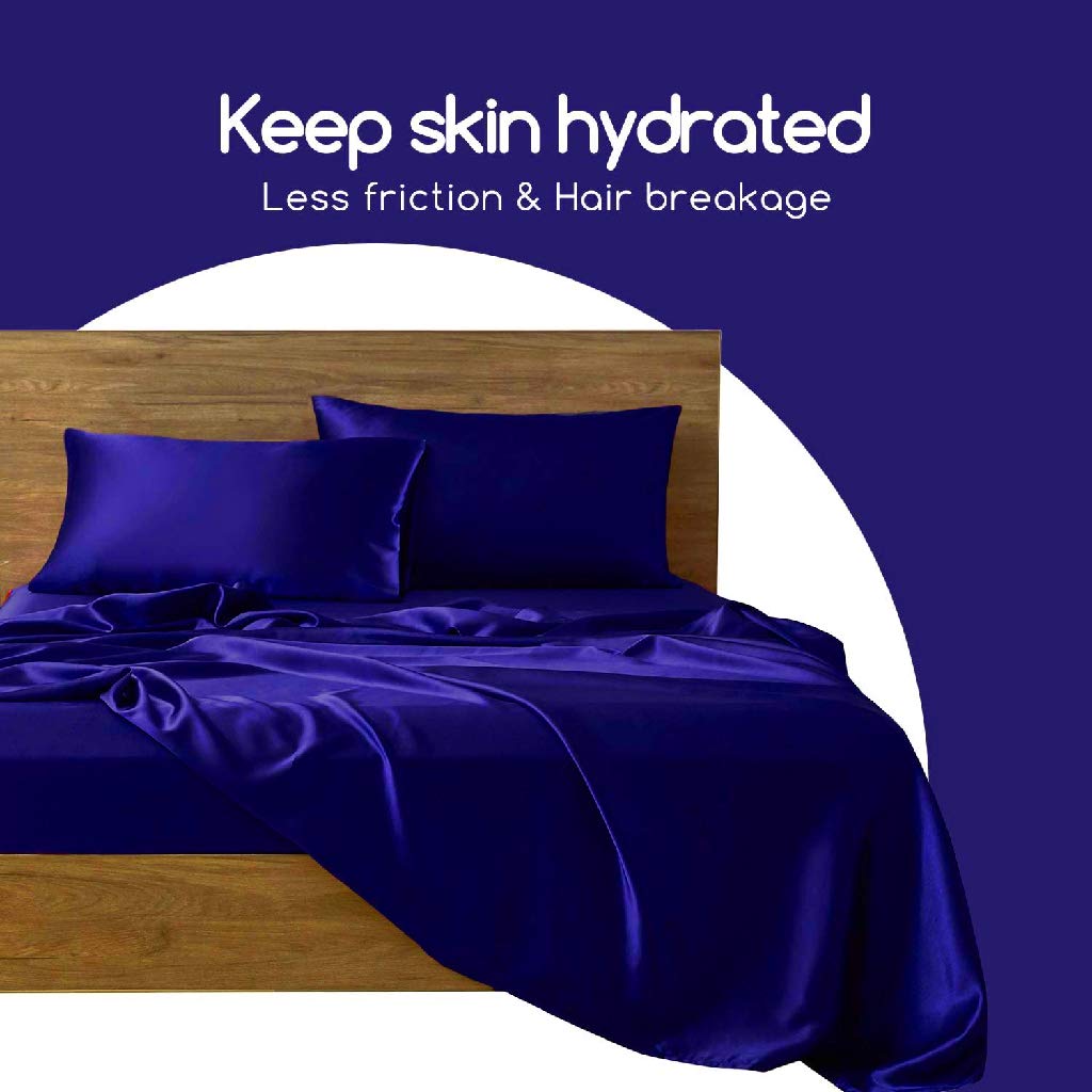 Luxury 6-Piece Royal Blue Silk Satin Bed Sheet Set - Queen Size (Flat Sheet, Fitted Sheet 15