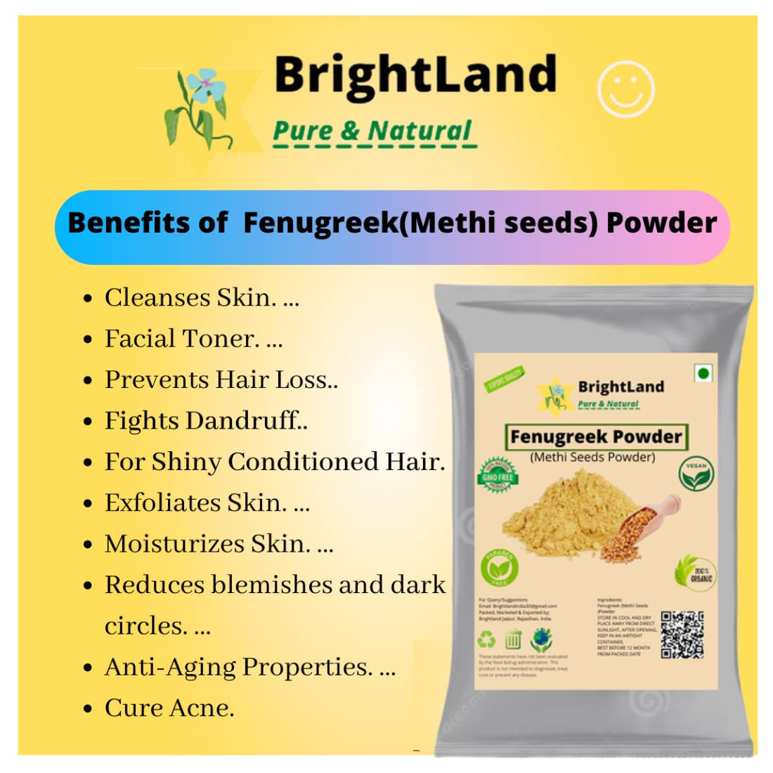 Organic Fenugreek Powder for Hair Growth & Scalp Care - 100% Pure Methi Powder (100g) | Promotes Stronger, Healthier Hair - Perfect for DIY Hair Masks & Natural Hair Treatments
