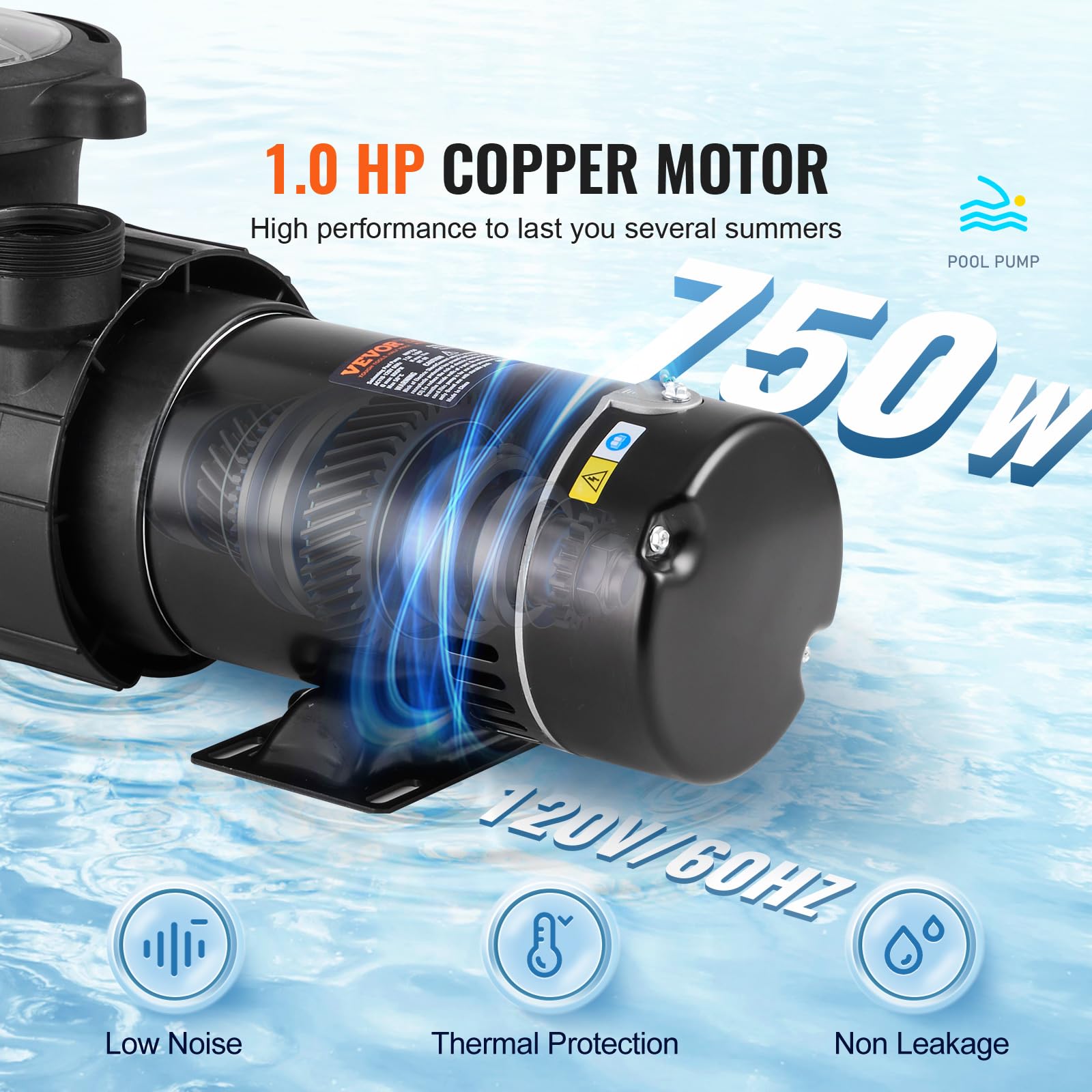 VEVOR 1HP Above Ground Pool Pump, 80 GPM Max Flow Single Speed Swimming Pool Pump, 120V 3450 RPM with Filter Basket - Ideal for Above Ground Pools, Hot Tubs, Spas, Backyard Water Features & Summer Pool Maintenance