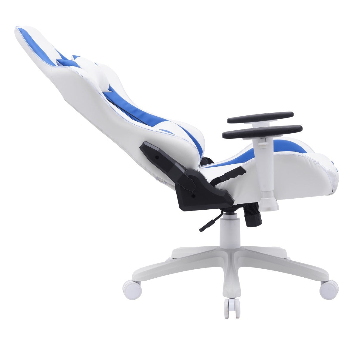 Thrine Ergonomic Gaming Chair with Lumbar Support - Adjustable Height & Reclining Back, White & Blue - Perfect for PC Gaming, Office Work, and Home Entertainment