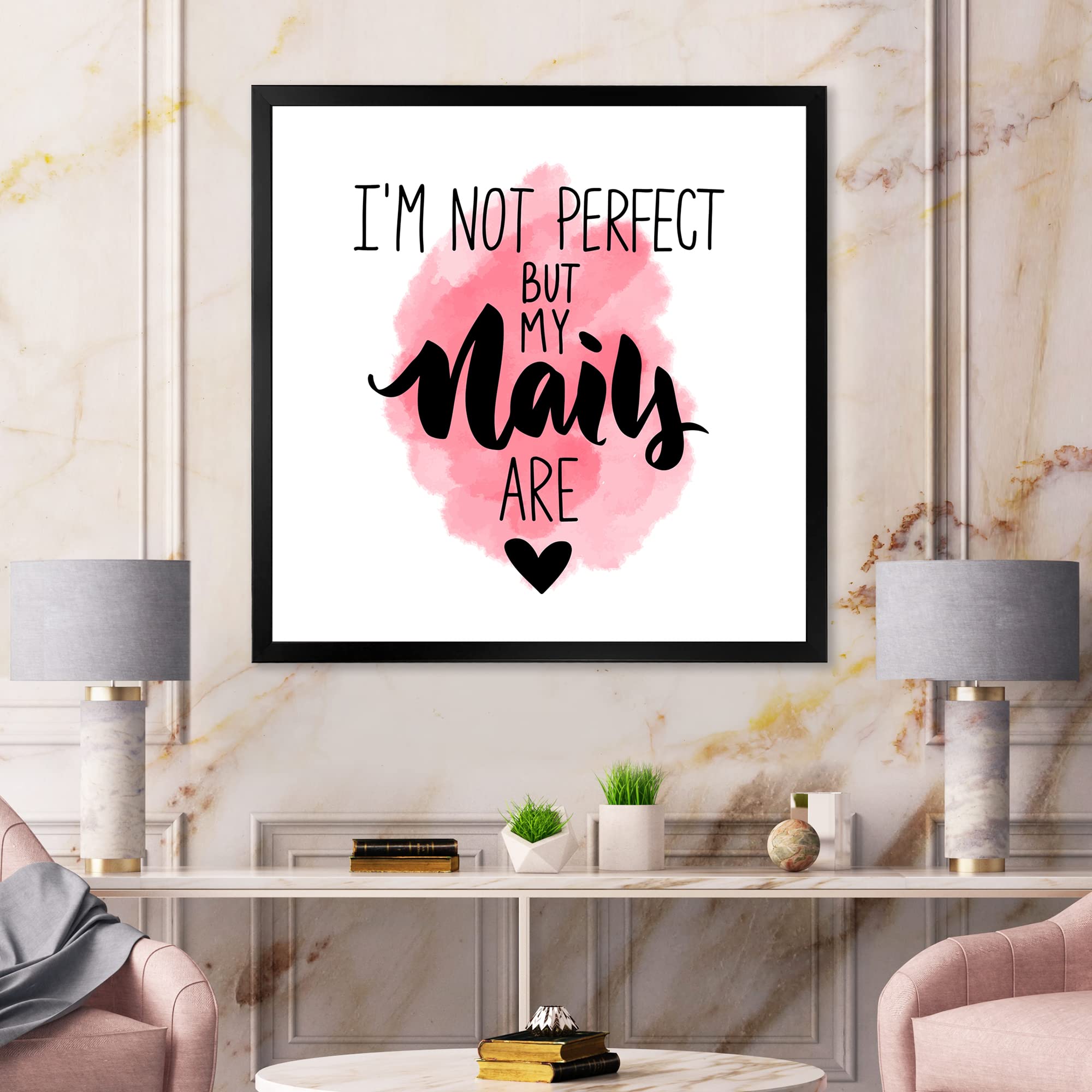 DesignQ 'I Am Not Perfect But My Nails Are' Modern Framed Wall Art - Chic Nail Salon Decor, Living Room Statement Piece, Unique Gift for Nail Lovers