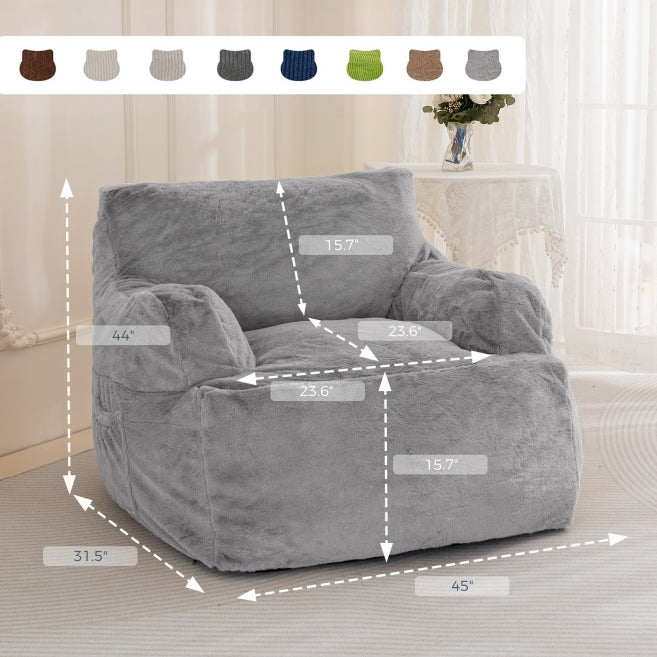 MAXYOYO Giant Bean Bag Chair - Ultra Soft Faux Fur Oversized Bean Bag Couch for Adults & Teens, Grey - Perfect for Living Room Lounging, Gaming & Movie Nights