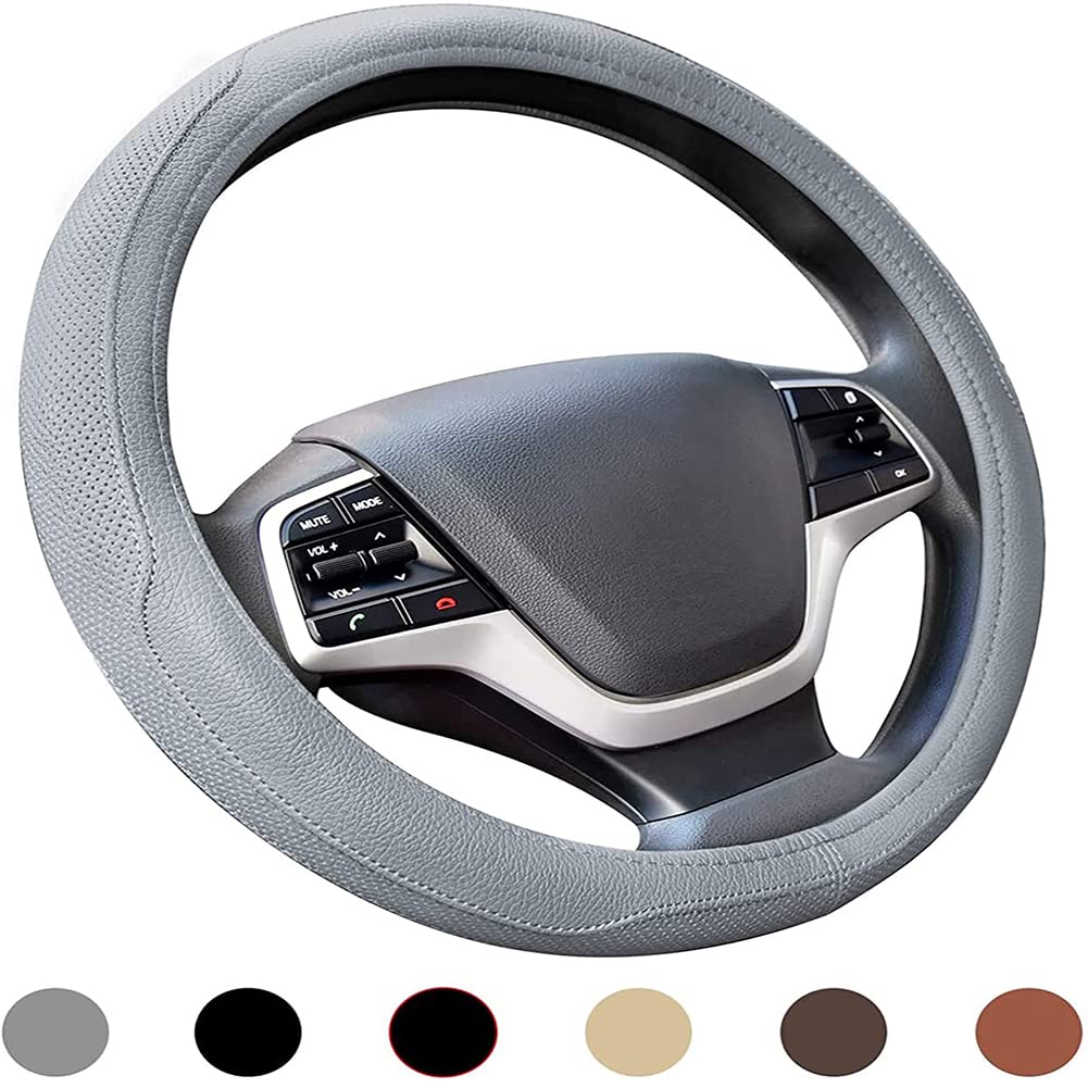 Premium Fiber Leather Car Steering Wheel Cover - Universal 15 Inch, Breathable & Anti-Slip Grip - Perfect for Daily Commuting, Road Trips and Enhanced Driving Comfort