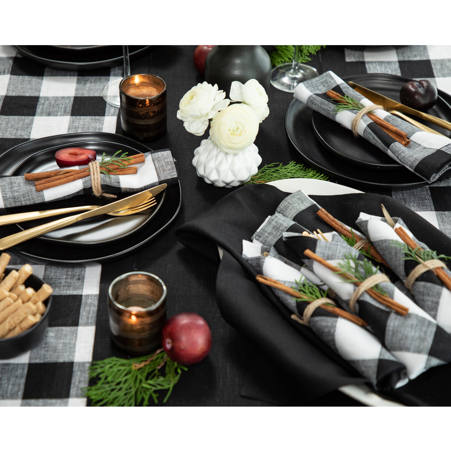 Buffalo Check Tablecloth - Red and Black Plaid Cotton Fabric for Dining Table - Perfect for Thanksgiving, Christmas, and Holiday Decorations