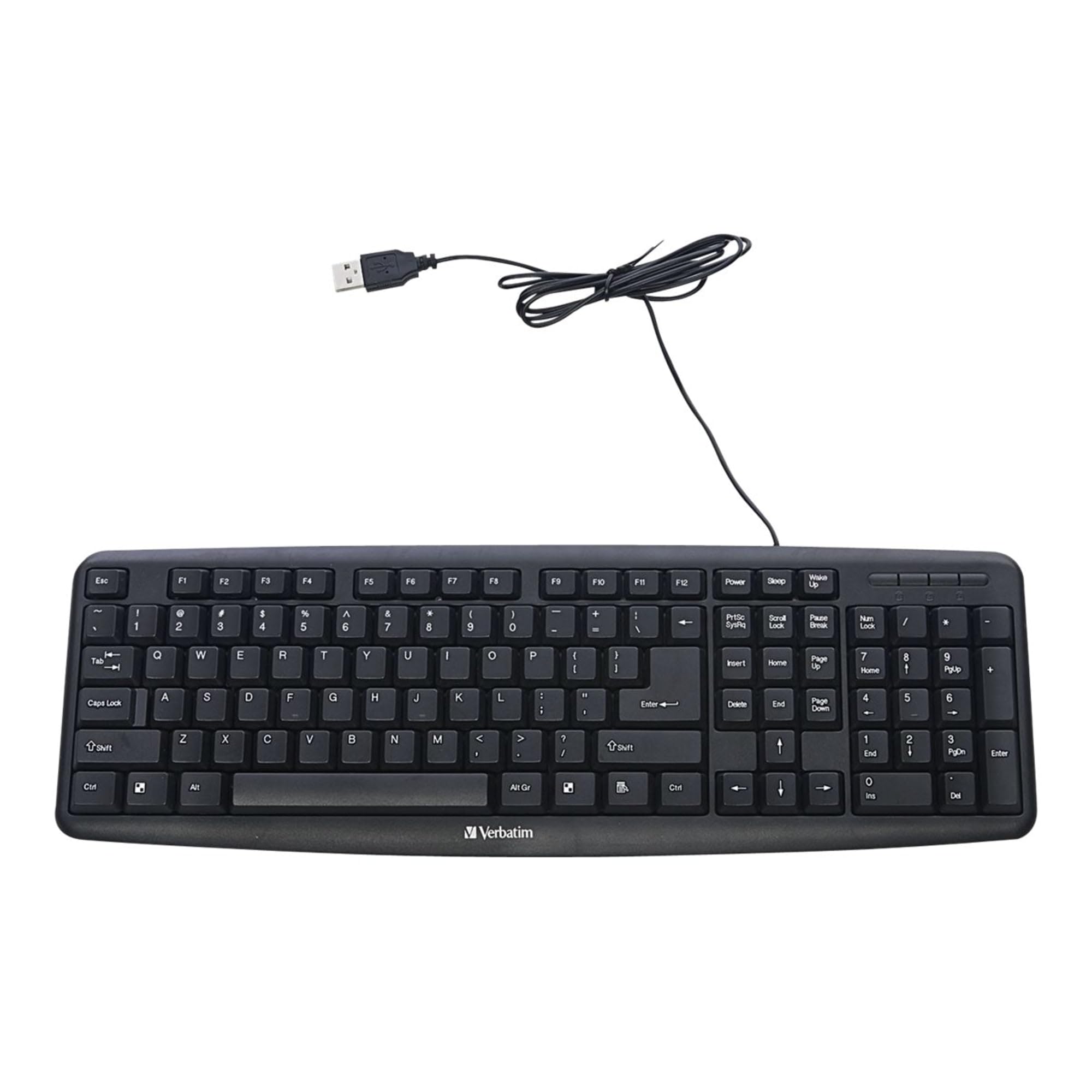 Verbatim Slimline Wired USB Keyboard with Numeric Keypad - Plug & Play Full-Size Computer Keyboard for PC & Laptop - Adjustable Tilt Legs, Durable Design (Black 99201) - Perfect for Office Work, Gaming & Home Computing