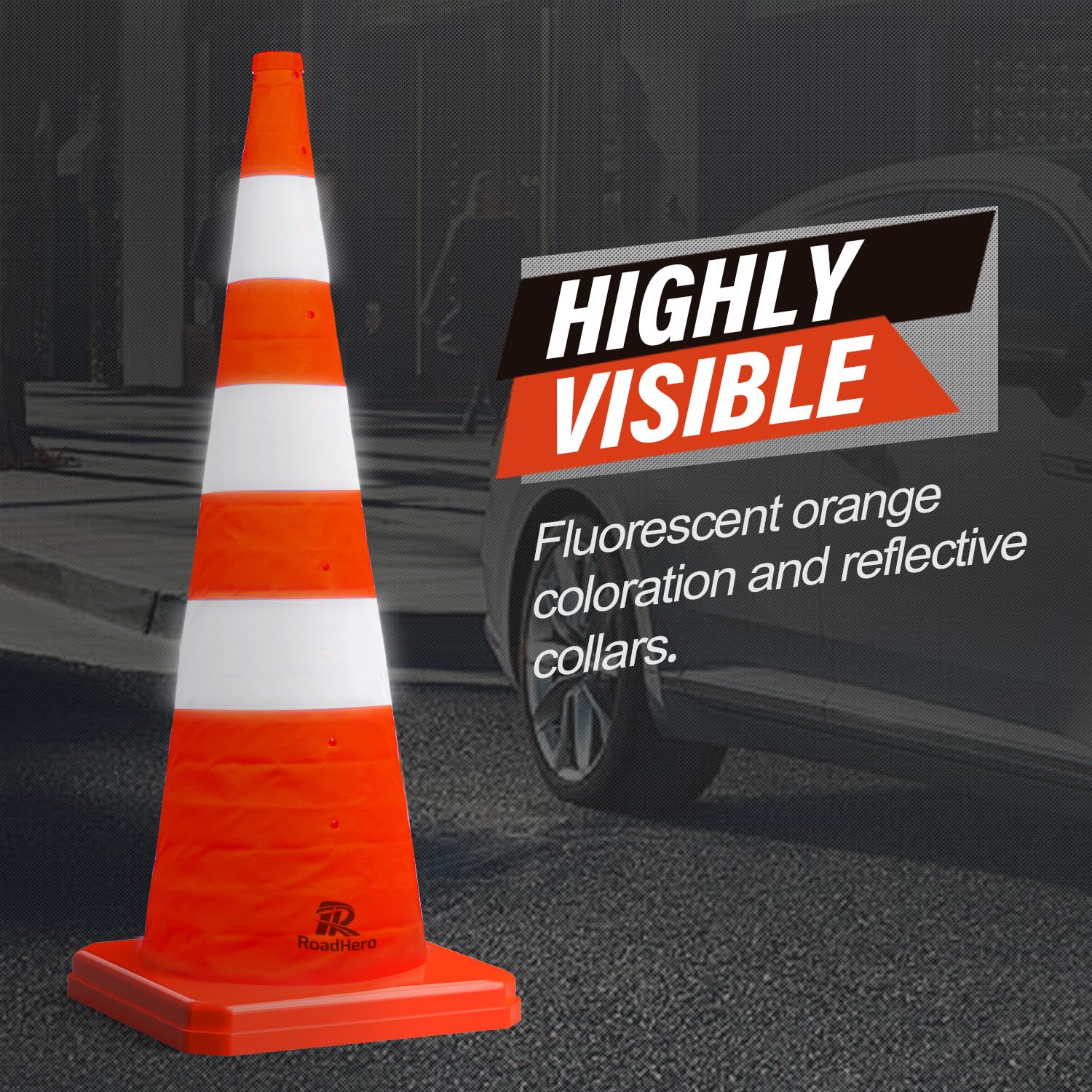 RoadHero 36 Inch 8 Pack Collapsible Traffic Safety Cones - Reflective Orange Safety Cones for Road Work, Driving Training & Parking Lots | Durable Pop-Up Cones for Construction Zones, School Areas & Emergency Use