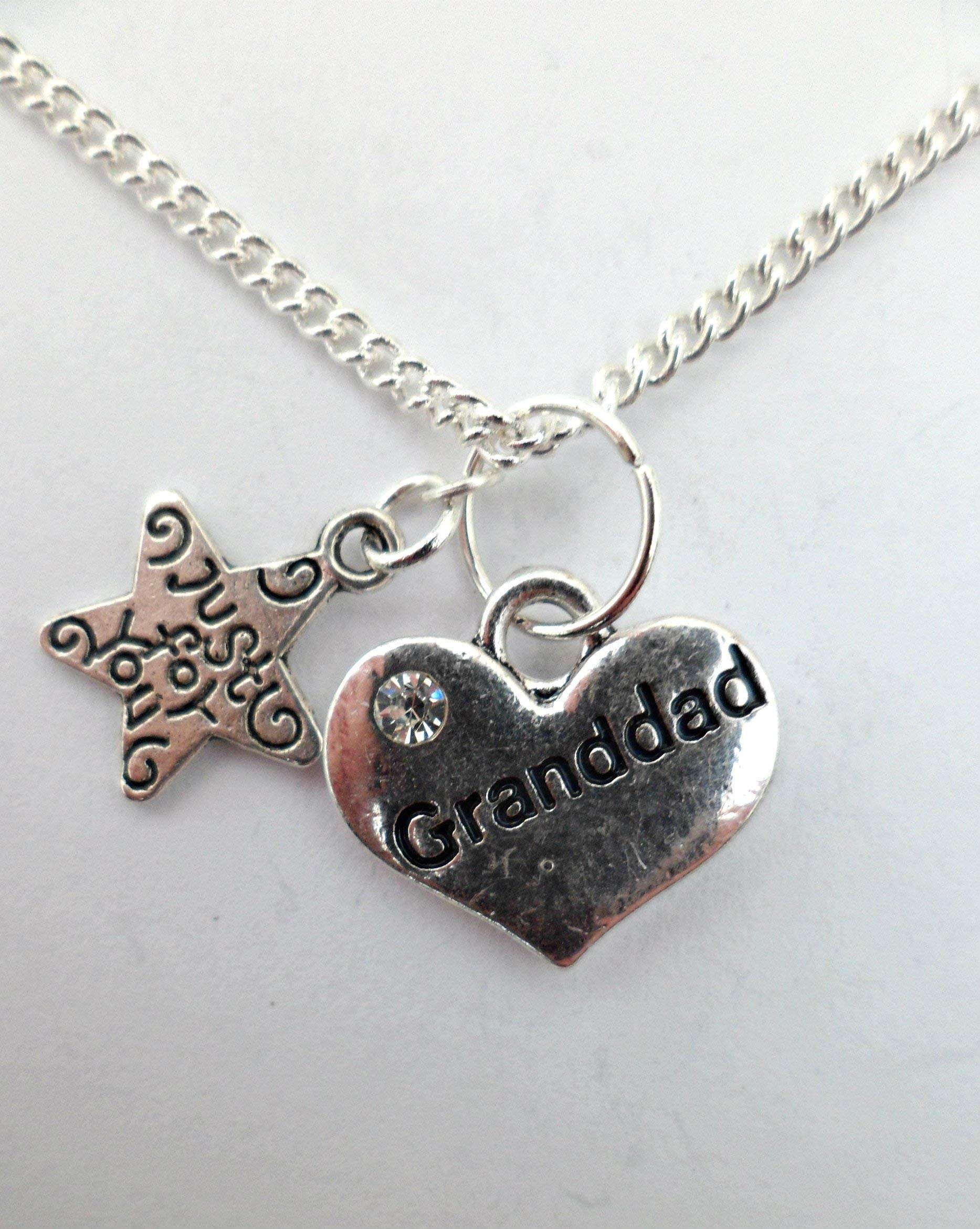 Silver Plated Granddad Love Heart Gem Charm Pendant Necklace - Perfect Gift for Father's Day, Birthday & Anniversary