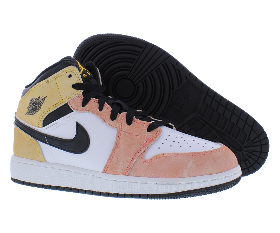 Nike Air Jordan 1 Mid SE GS Youth Sneakers DX4365-800 - Flight Club Magic Ember/Sundial/White/Black - Size 6.5Y - Basketball Shoes for Kids & Teens - Perfect for School, Sports, and Casual Wear
