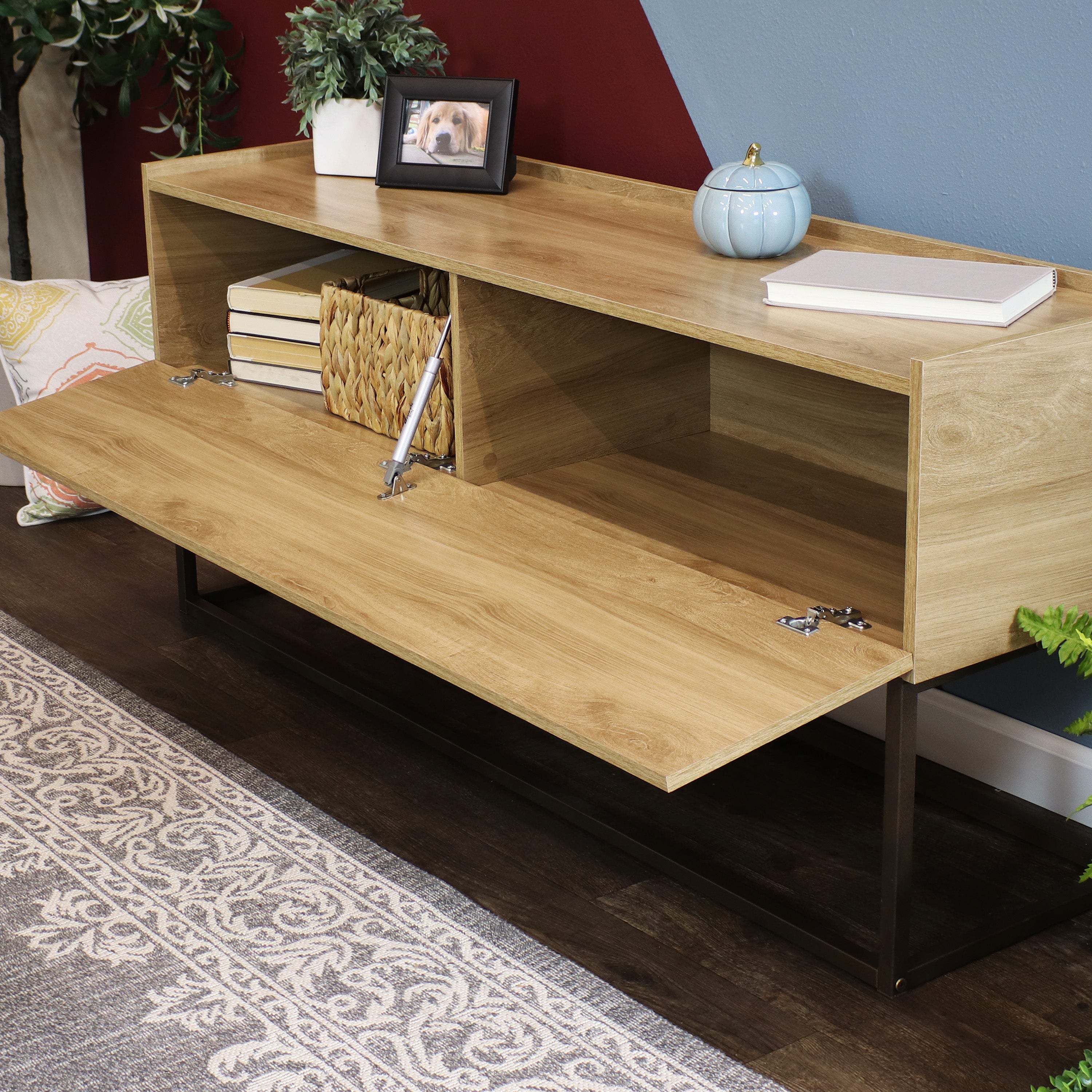 Sunnydaze Industrial Console Table 54.75 Inch - Rustic Brown Wood & Metal Entryway Table for Living Room, Hallway, or Foyer Decor