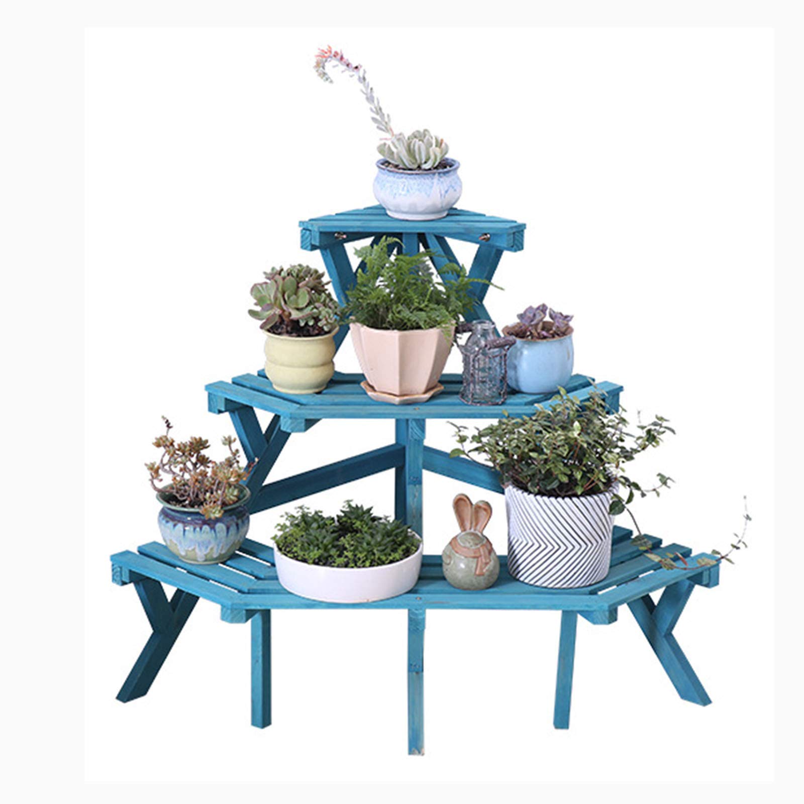 Wooden Corner Plant Stand - Quarter Round Flower Pot Holder & Display Rack for Indoor/Outdoor Plants | Space-Saving Potted Plant Shelf Organizer for Garden, Patio, Balcony & Home Decor