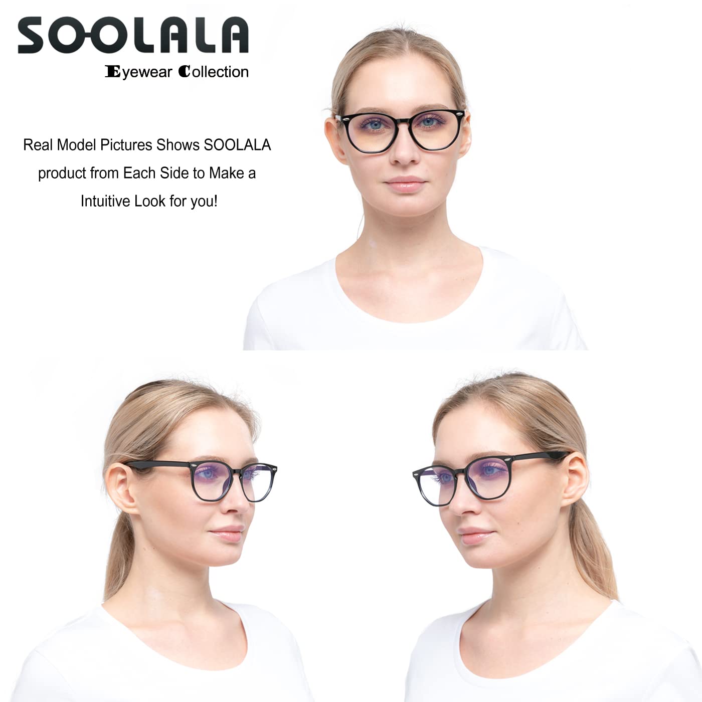 SOOLALA Women's Anti Blue Light Reading Glasses - Clear Computer Eyewear for Screen Time, Office Work & Digital Eye Strain Relief