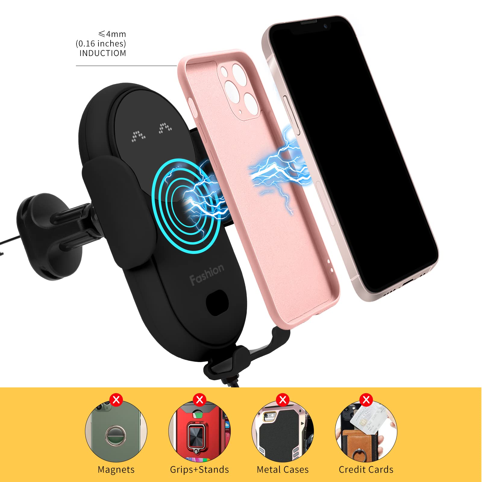 15W Qi Fast Wireless Car Charger Mount - Auto-Clamping Phone Holder for iPhone 13/12/11/XS/XR/8 & Samsung S22/S21/S20/Note 20 - Air Vent Phone Mount with Fast Charging (Black) | Perfect for Commuting & Road Trips