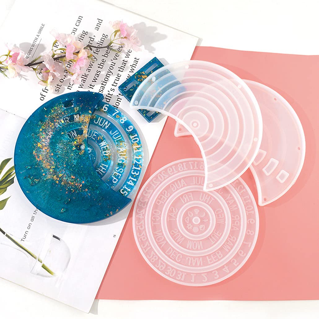 KyeeaDIY 3-Piece Rotatable Moon Phase Silicone Mold Set - Resin Epoxy Casting Kit for Perpetual Calendar, Wall Art & Home Decor | Perfect for DIY Crafts, Gifts & Boho Room Decoration (Small Moon)