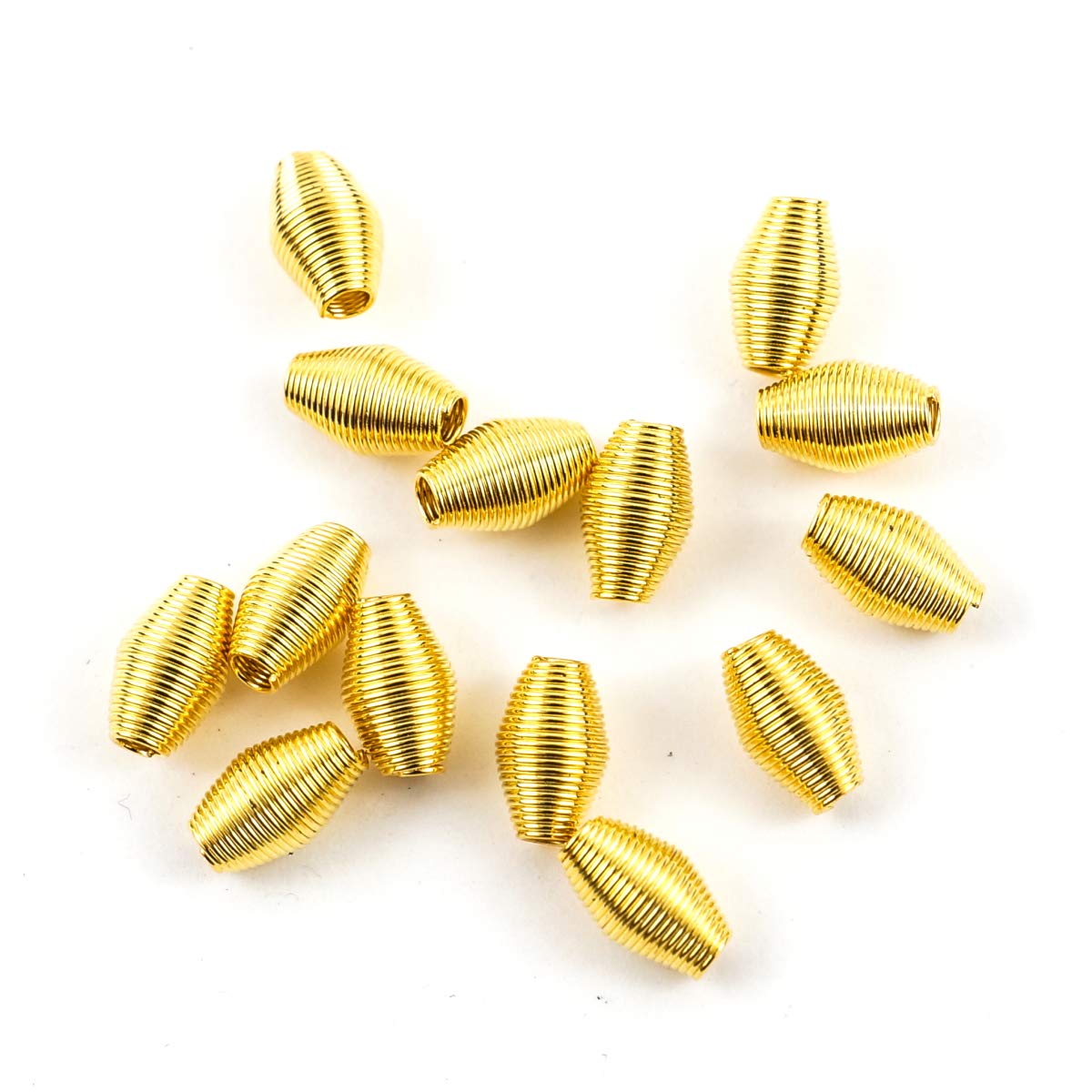 50pcs 7mm Spring Oval Bicone Rice Loose Beads - 18K Gold Plated Brass Spacer Beads for DIY Jewelry Making, Crafting Necklaces & Bracelets - Perfect for Boho, Wedding & Fashion Accessories (CF111-G)