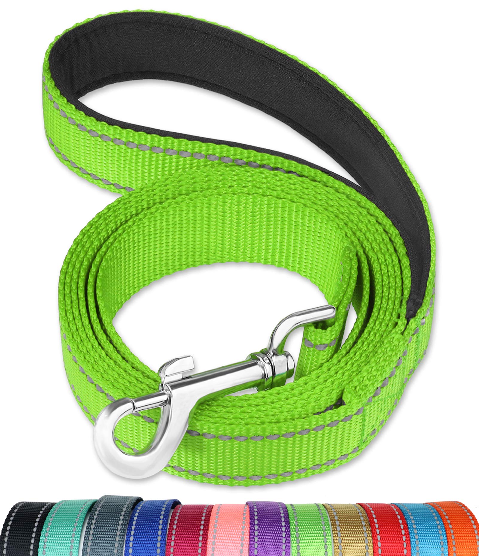6FT Reflective Dog Leash with Soft Padded Handle - Durable Training & Walking Lead for Small & Medium Dogs (3/4 Inch Wide, Green) | Perfect for Night Walks, Jogging & Outdoor Adventures