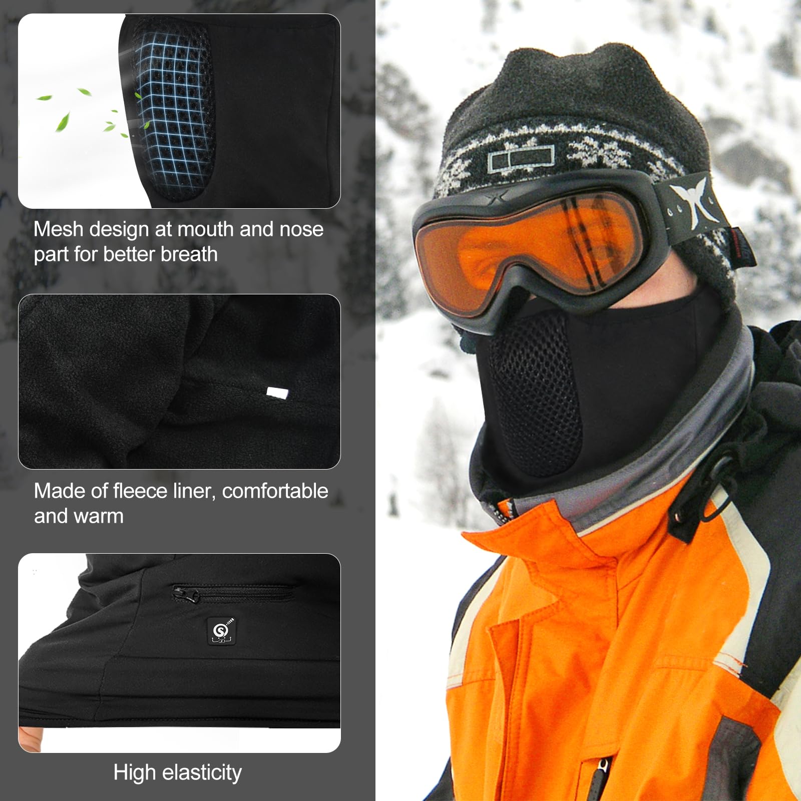 Day Wolf Heated Ski Mask Balaclava for Winter - Smart Electric Heating, Machine Washable Cold Weather Face Mask for Skiing, Snowboarding & Outdoor Activities