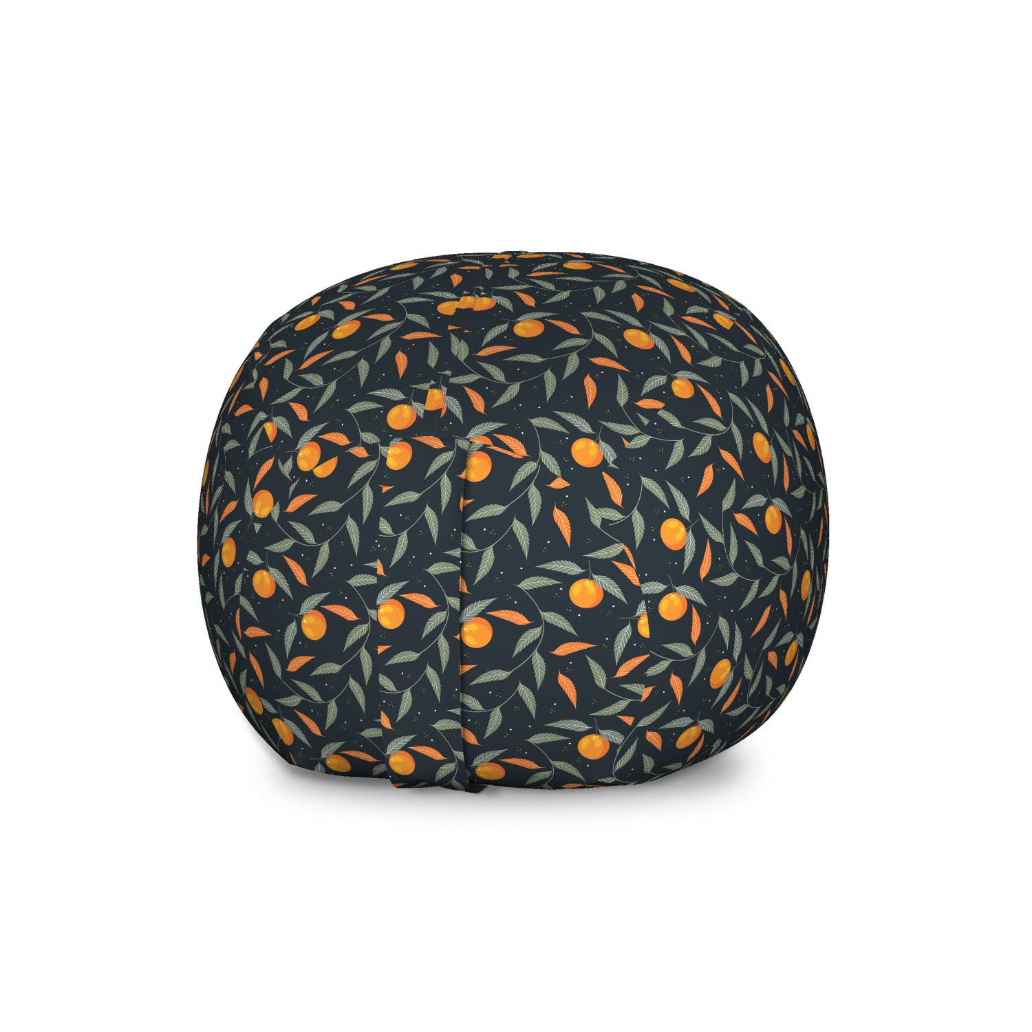 Ambesonne Orange Storage Toy Bag Chair - Large Washable Stuffed Animal Organizer with Citrus Fruit & Swirling Branches Pattern in Dark Night Blue Marigold | Perfect for Kids' Room, Playroom & Toy Organization