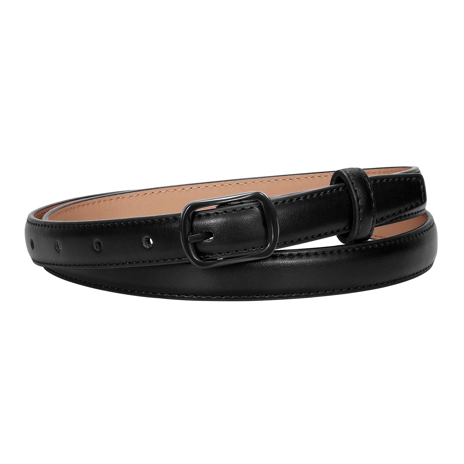 JASGOOL Women's Skinny Belt for Jeans - Thin Leather Waist Belt with Black Metal Prong Buckle - Perfect for Casual Outfits, Office Wear & Date Nights