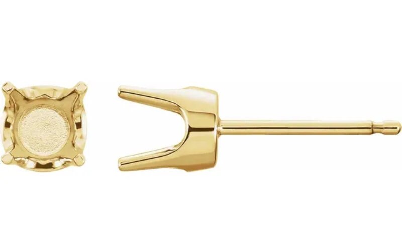 14K Solid Gold 1.3mm 6.5mm Round 4 Prong Earring Settings - Yellow, White or Rose Gold (Set of 2) | Perfect for Diamond Studs, Gemstone Jewelry Making & DIY Earring Designs