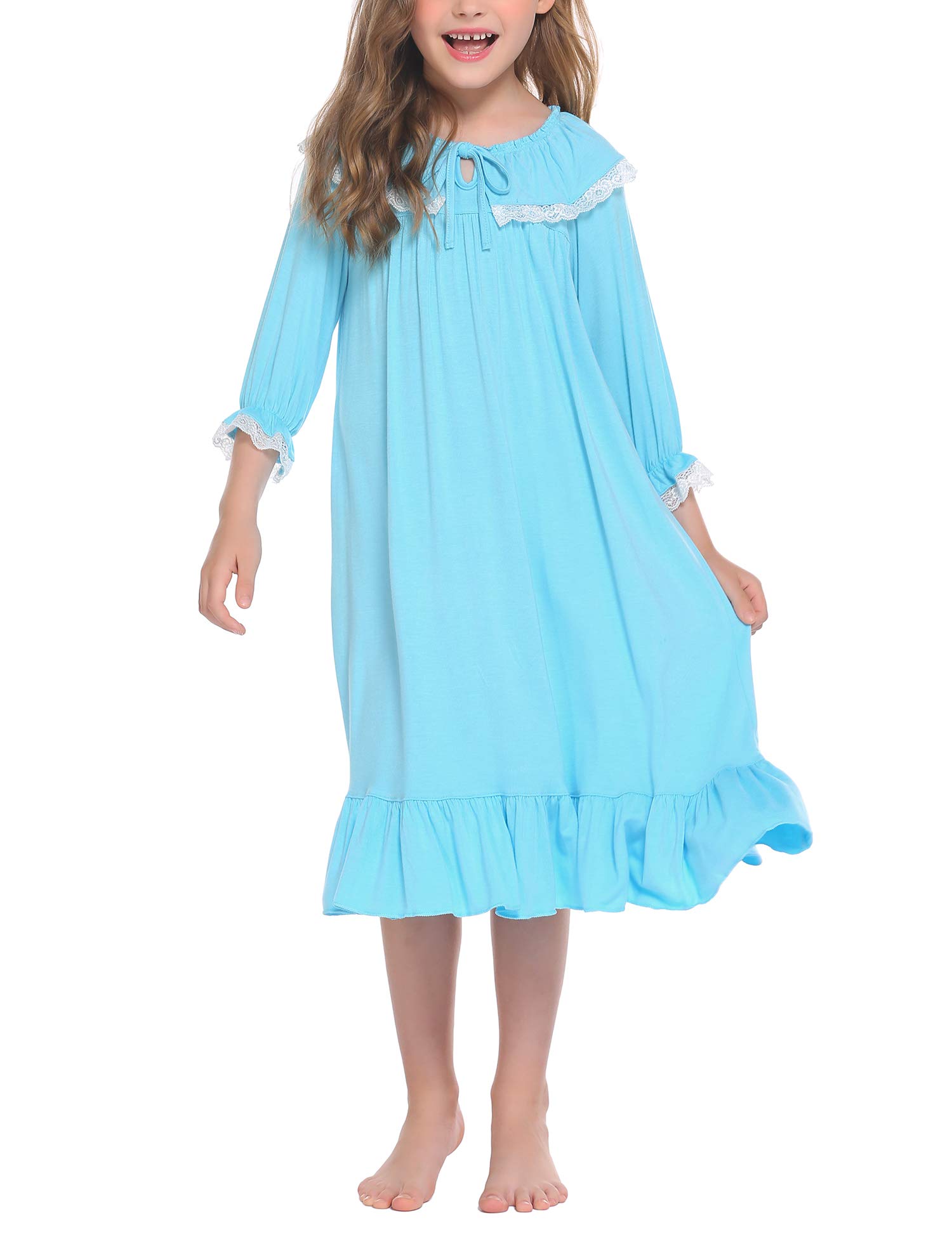 Ekouaer Girls Nightgowns - Short & Long Sleeve Princess Sleepwear Set, Floral Pajama Dress for Kids 3-13 Years - Soft & Comfy for Bedtime, Sleepovers & Relaxing at Home