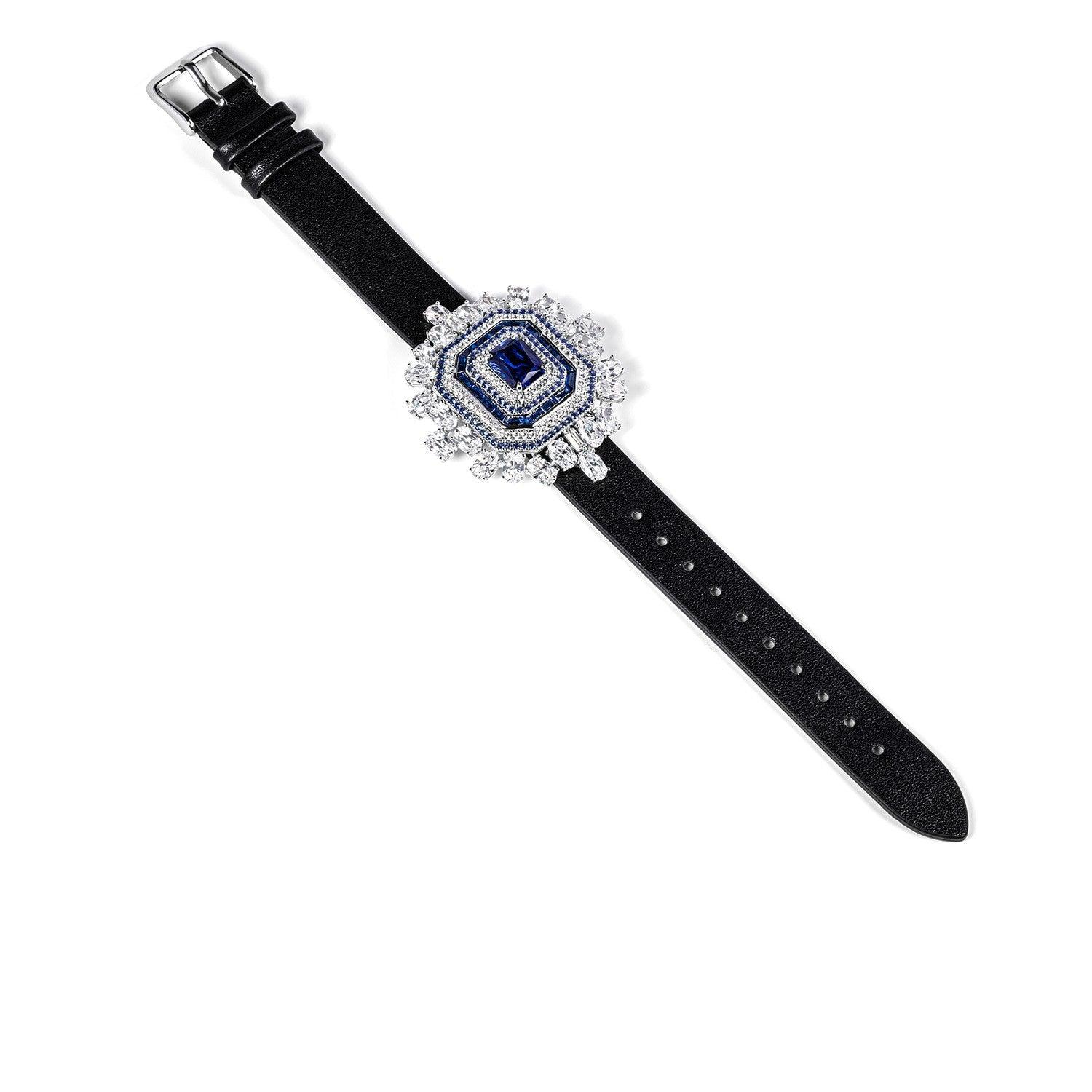 Elegant Sapphire and Diamond Watch with Necklace Set - Luxury Jewelry for Women - Perfect for Weddings, Anniversaries, and Special Occasions