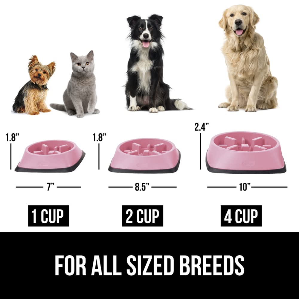 GORILLA GRIP Slow Feeder Dog and Cat Bowls - Interactive Puzzle Toy for Pet Food Training | Prevents Overeating in Puppies & Adult Dogs | BPA-Free Non-Slip Pet Bowl for Small & Large Breeds (4 Cup, Pink) - Perfect for Mealtime Enrichment and Portion Control