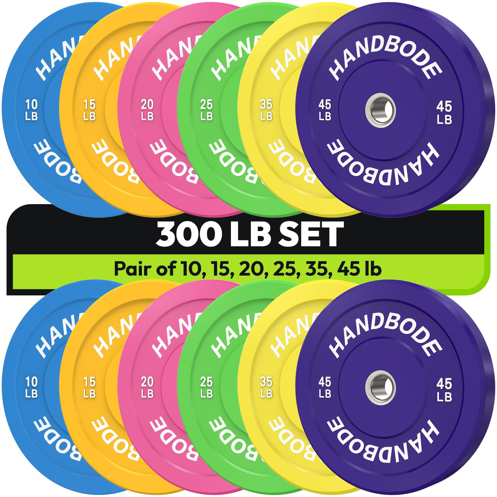 Olympic Rubber Bumper Plates Set - 10/15/20/25/35/45/55 lb Weight Plates for Home Gym, CrossFit & Strength Training - 2-Inch Thick Durable Rubber Weight Plates for Weightlifting, Powerlifting & Functional Fitness Workouts