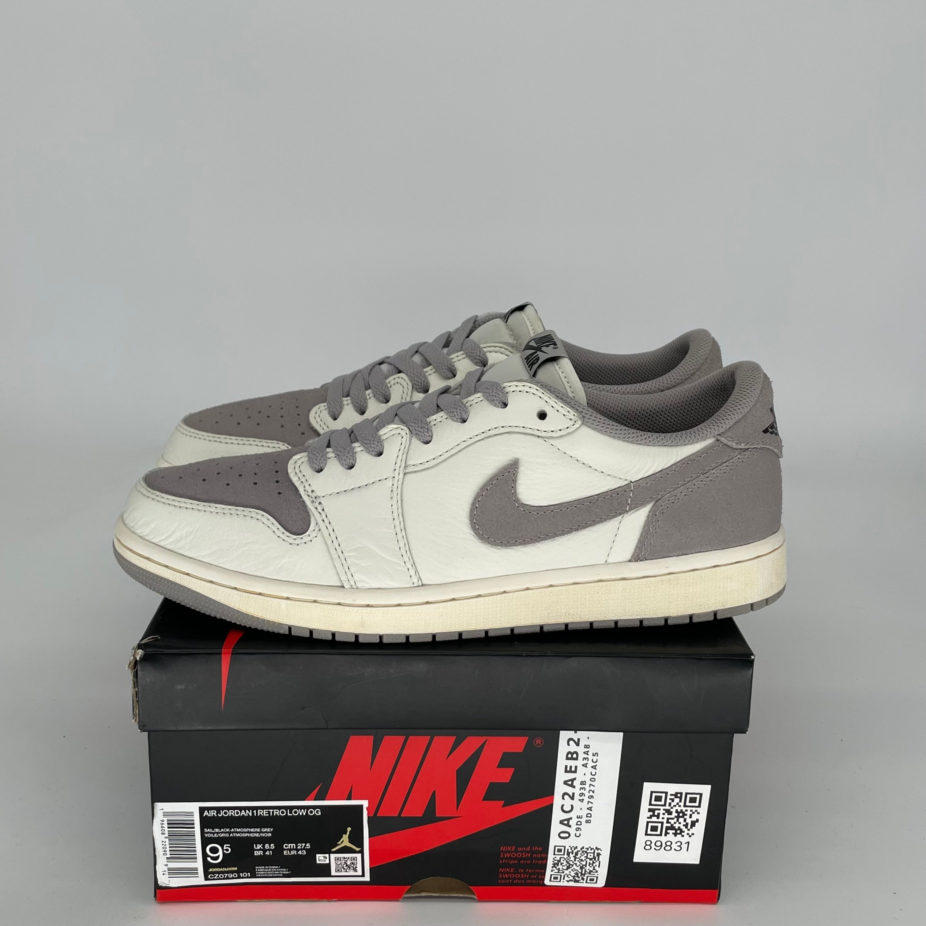 AIR JORDAN 1 LOW ATMOSPHERE GREY MEN'S SNEAKERS - SIZE 9.5 (CZ0790-101) | CASUAL WEAR, STREET STYLE & BASKETBALL FASHION