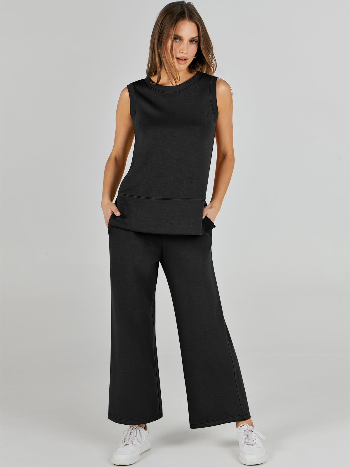 ANRABESS Women's 2 Piece Outfits - Sleeveless Crop Top & Wide Leg Pants Summer Tracksuit Set | Casual Lounge Wear, Workout Clothes, Street Style Fashion for Women | Perfect for Yoga, Gym, Travel & Everyday Comfort