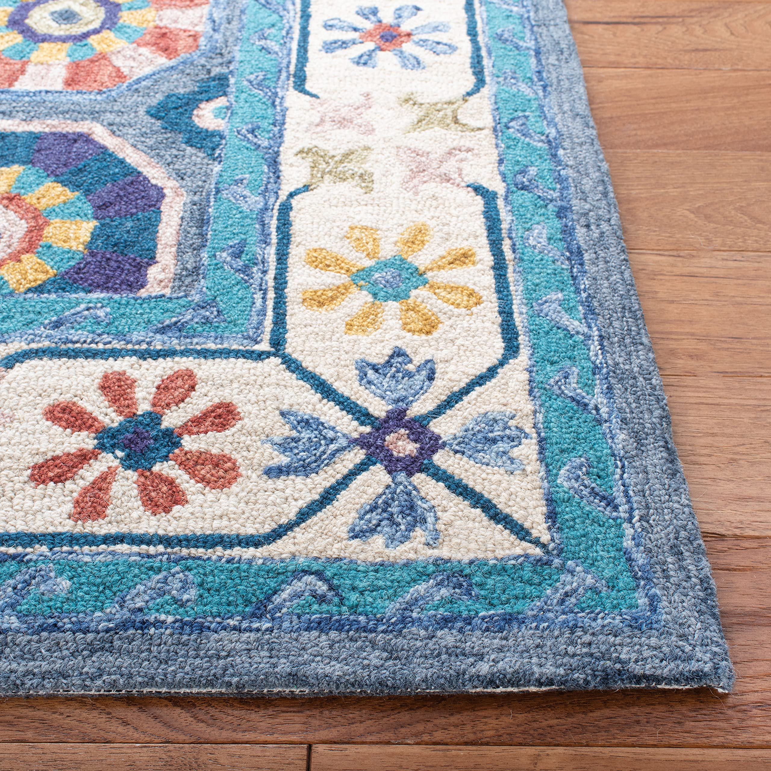 Safavieh Metro Collection 6'x6' Blue Ivory Wool Area Rug - Handmade Premium Quality for Living Room, Dining Room & Bedroom Decor | Soft & Durable Floor Covering for Home Interior Design