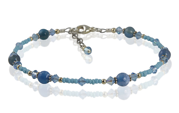 Natural Aqua Blue Agate Gemstone Anklet Bracelet for Women - Healing Crystal Ankle Jewelry for Beach, Yoga & Boho Style Outfits
