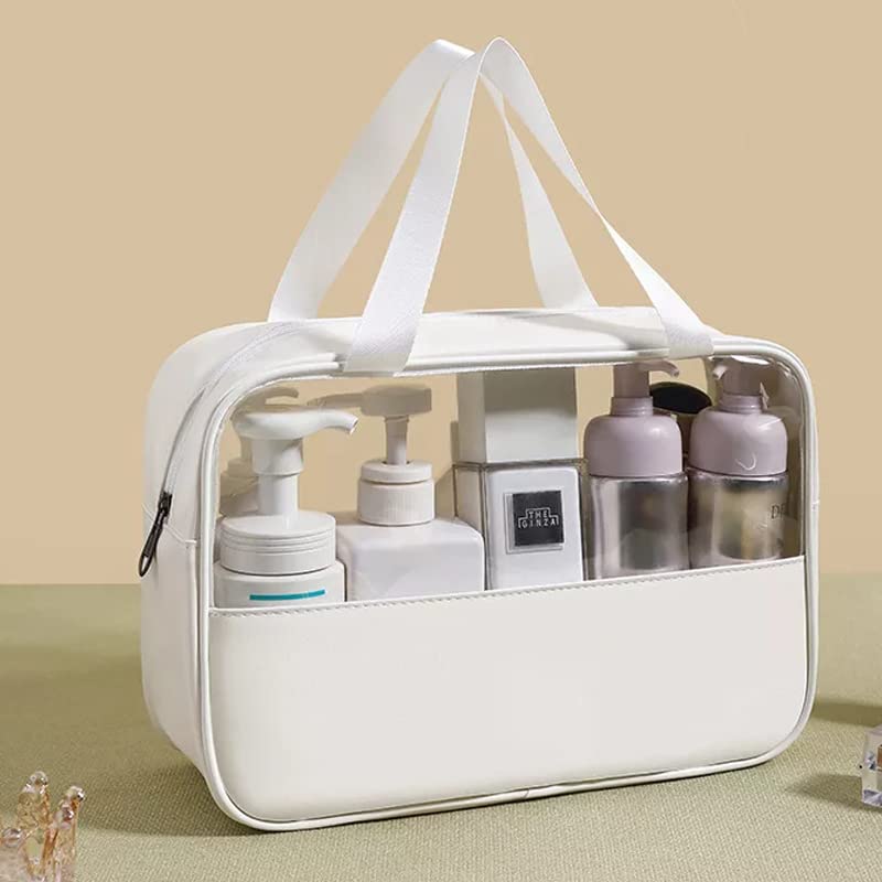 Nightstar Clear PVC Cosmetic Bag - Waterproof Travel Toiletry Organizer for Women & Girls, Makeup Pouch with Zipper (White, Large Size) - Perfect for Travel, Gym, Beach & Daily Essentials Storage