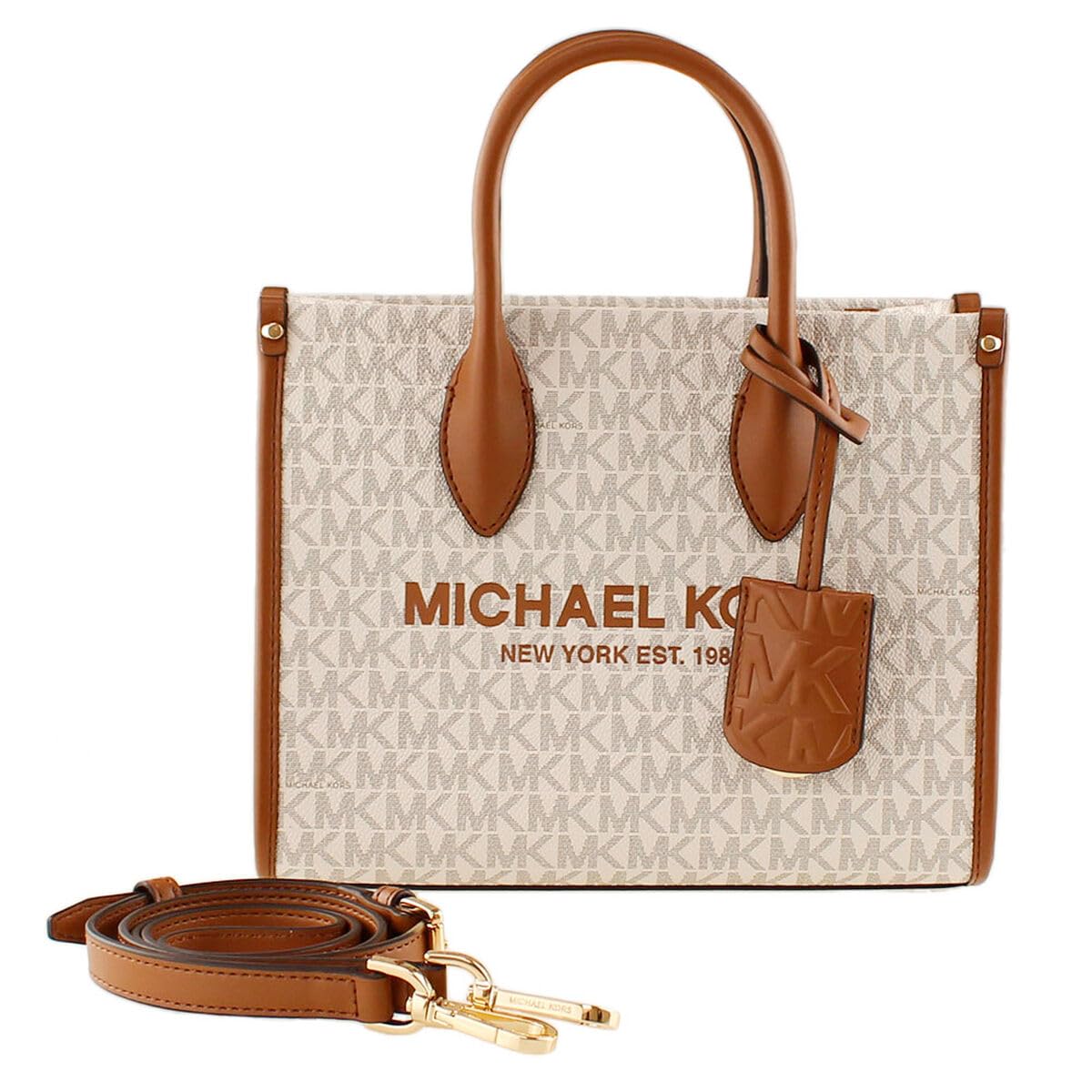 Michael Kors Small Mirella Logo Tote Crossbody Bag in Vanilla - Stylish Leather Shoulder Purse for Women, Perfect for Work, Travel & Everyday Use